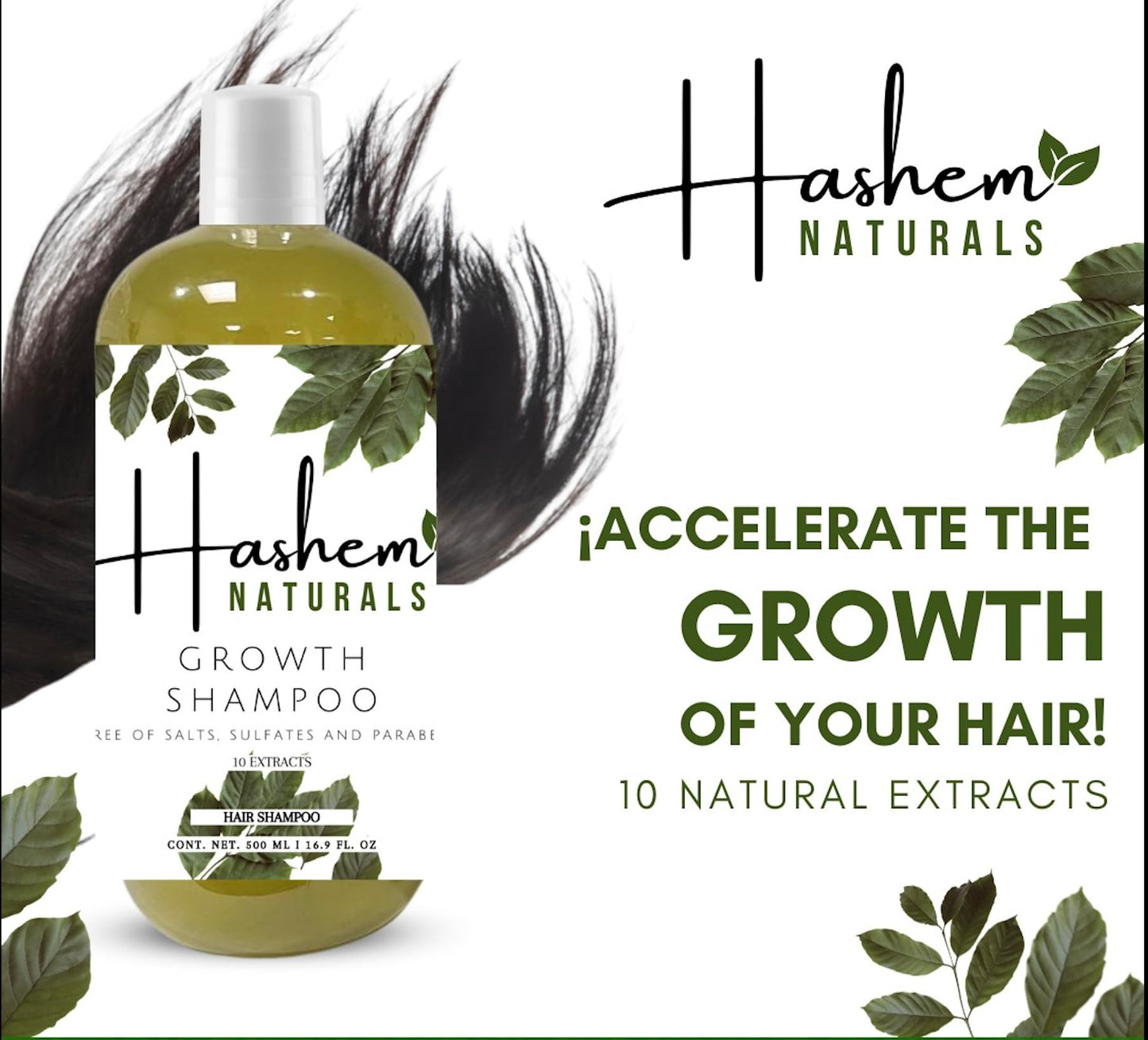 Natural Hair Growth Kit with Biotin, Collagen and Vitamins. Free of Salts, Sulfates and Parabens.