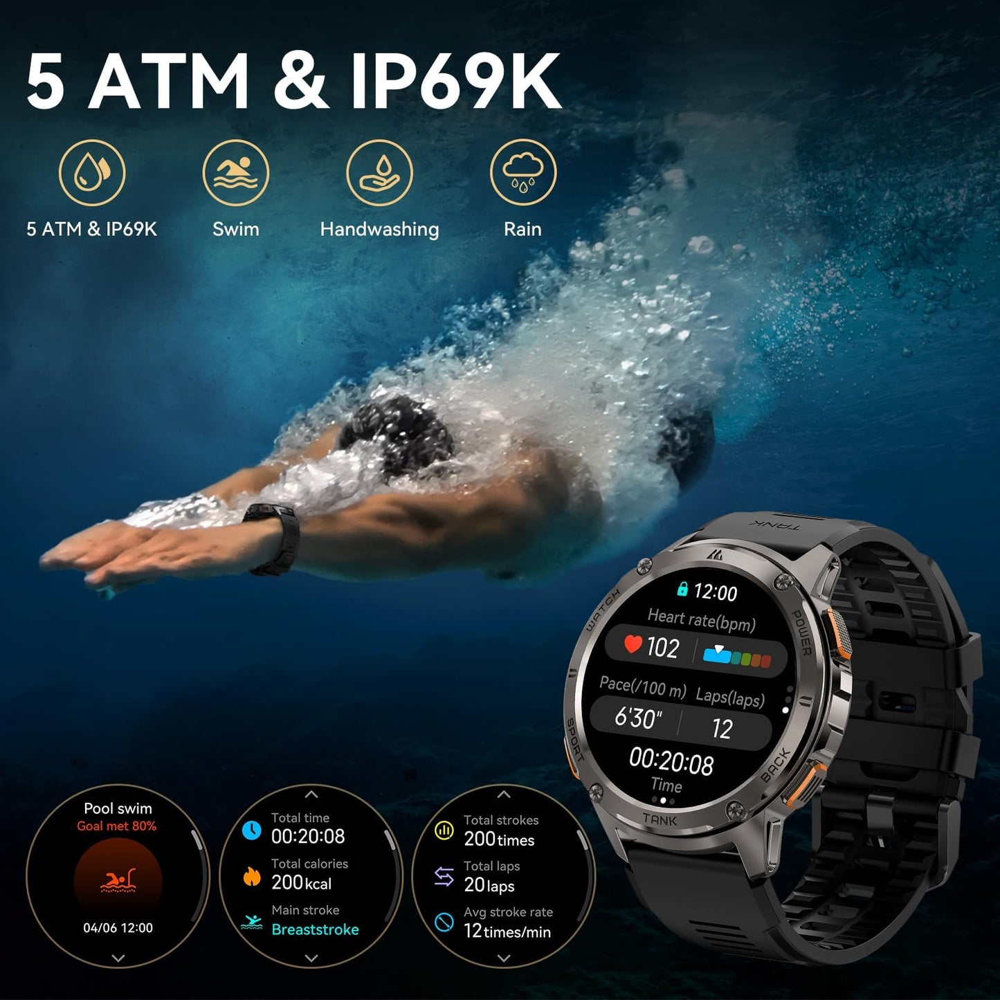 AMAZTIM Smart Watches for Men,60 Days Extra-Long Battery, Rugged Military Bluetooth Call(Answer/Dial Calls),1.43" Ultra HD AMOLED Display,Full Metal Body SmartWatch Compatible iPhone and Android