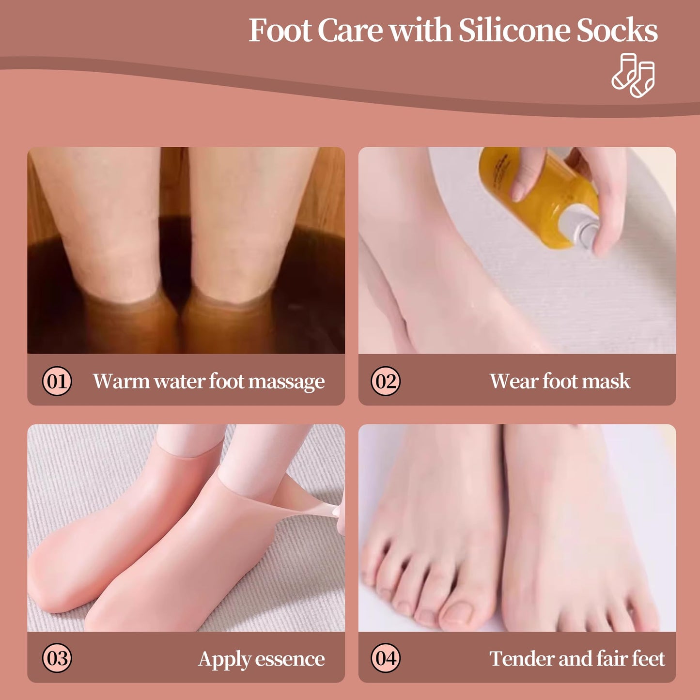 Aloe Vera Silicone Socks for Women - 6 Pairs, Moisturizing Spa Pedicure Socks for Repairing Dry Feet, Cracked Heels & Softening Rough Skin - Pink, White & Beige