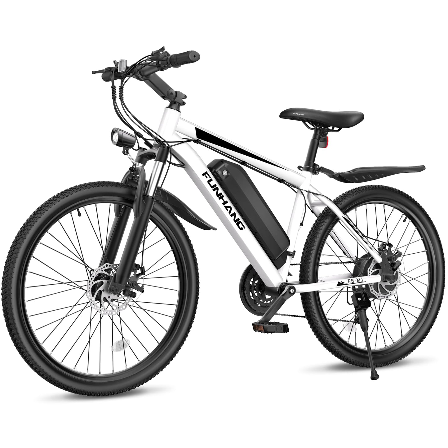 Funhang Electric Bike for Adults, 26'' 1000W Peak Ebike, Up to 50 Miles 21.7MPH Electric Mountain Bike with 48V 374.4WH Removable Battery, Adjustable Stem, Fenders, Lockable Suspension Fork, 21-Speed