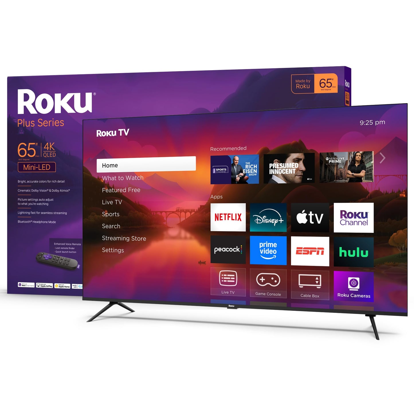 Roku Smart TV 2025 – 65-Inch Plus Series, Mini-LED TV – RokuTV with Enhanced Voice Remote – Flat Screen 4K QLED Television with Dolby Vision & Wi-Fi for Streaming Live Local News, Sports