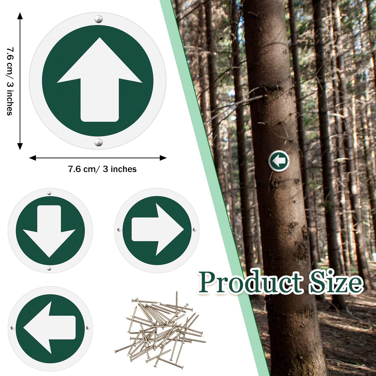 Amylove 24 Pieces Bright Reflective Trail Markers Round Bin Marker with Reflective Tacks Aluminum Signs Thumb Tacks for Hunting Hiking Camping and More (Green)