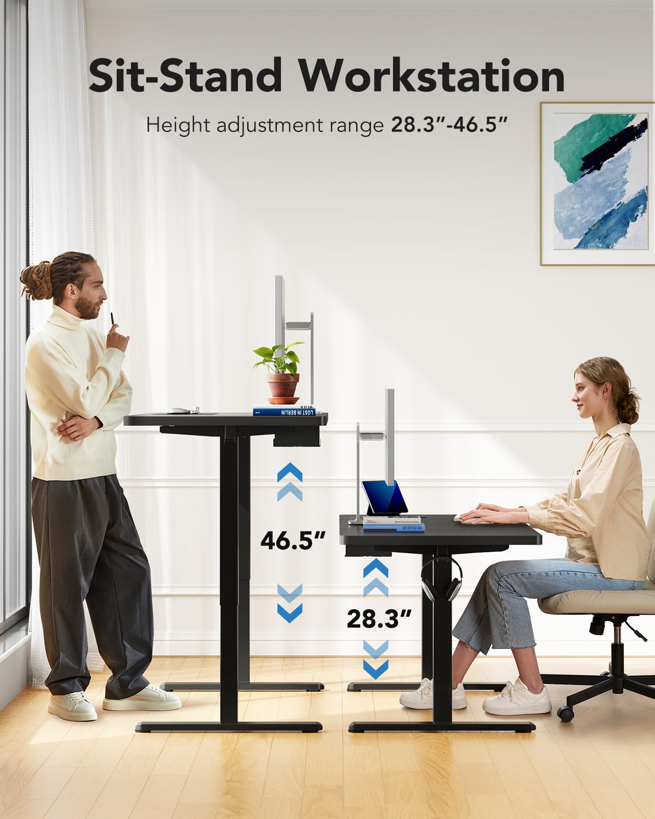 HUANUO Electric Standing Desk, 71 x 35 inch Large Height Adjustable Table, Powerful Brushless Motor, 4 Memory Preset, Sit Stand Up Desk, Home Office Computer Table with Thick T-Shaped Frame