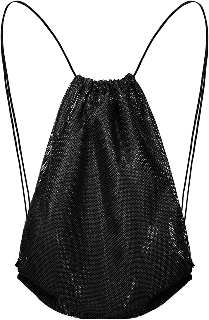 Frienda Mesh Drawstring Backpack Bag Multifunction Mesh Bag for Swimming, Gym, Clothes (Black) One piece