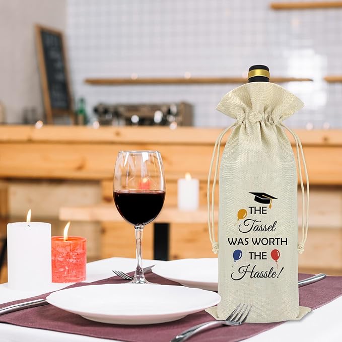 Graduation Gifts for Women Men Funny 2024 Graduation Gifts Decorations Party Wine Bag Class Of 2024 Graduation Gifts College High School Masters Graduation Gifts Drawstring Reusable Wine Bottle Bag