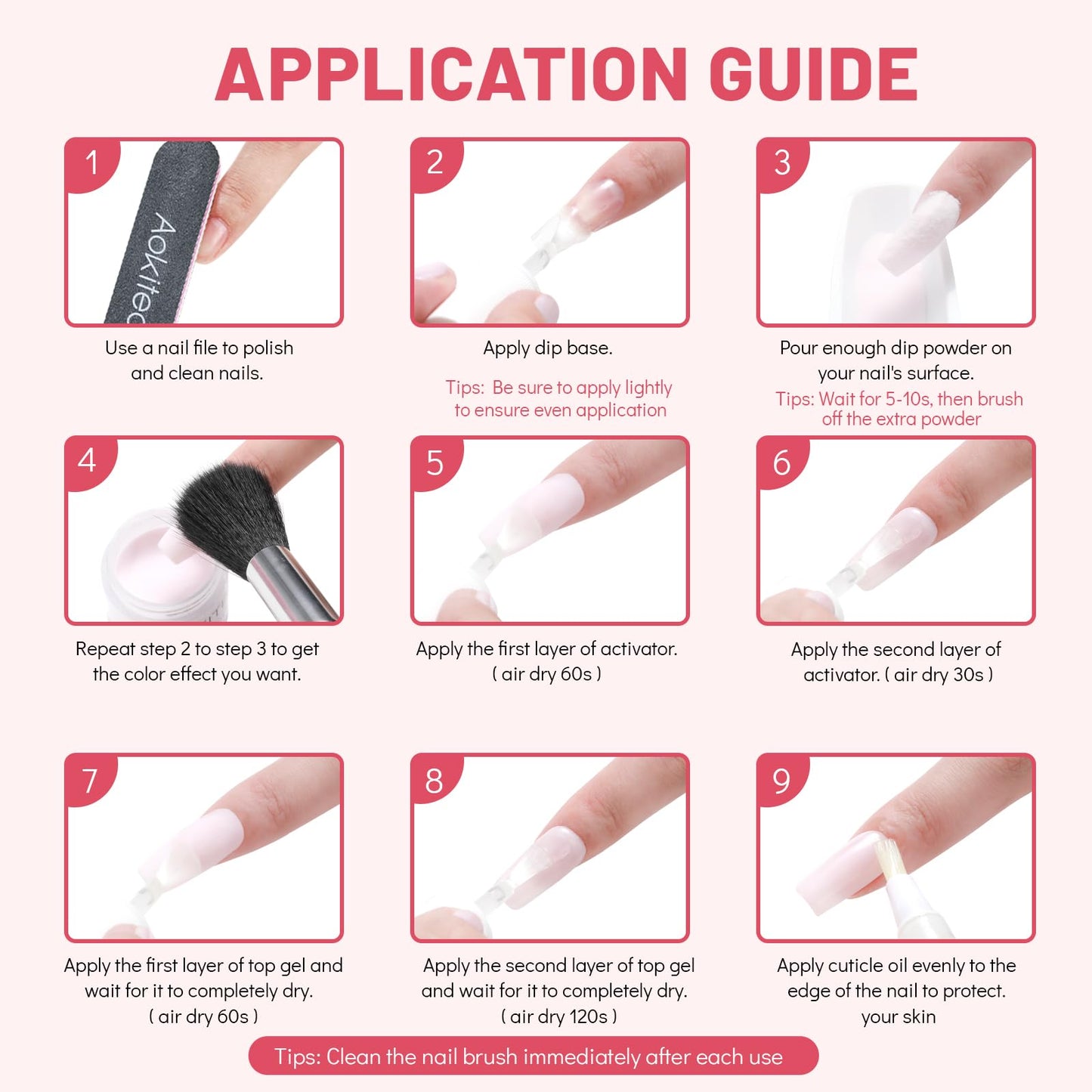 Aokitec Dip Powder Nail Kit Starter - 4 Colors White Nude Pink Glitter Nail Dip Powder with Dip Base Activator Top Coat Dipping Powder Liquid Set for Nail Art Manicure DIY Salon