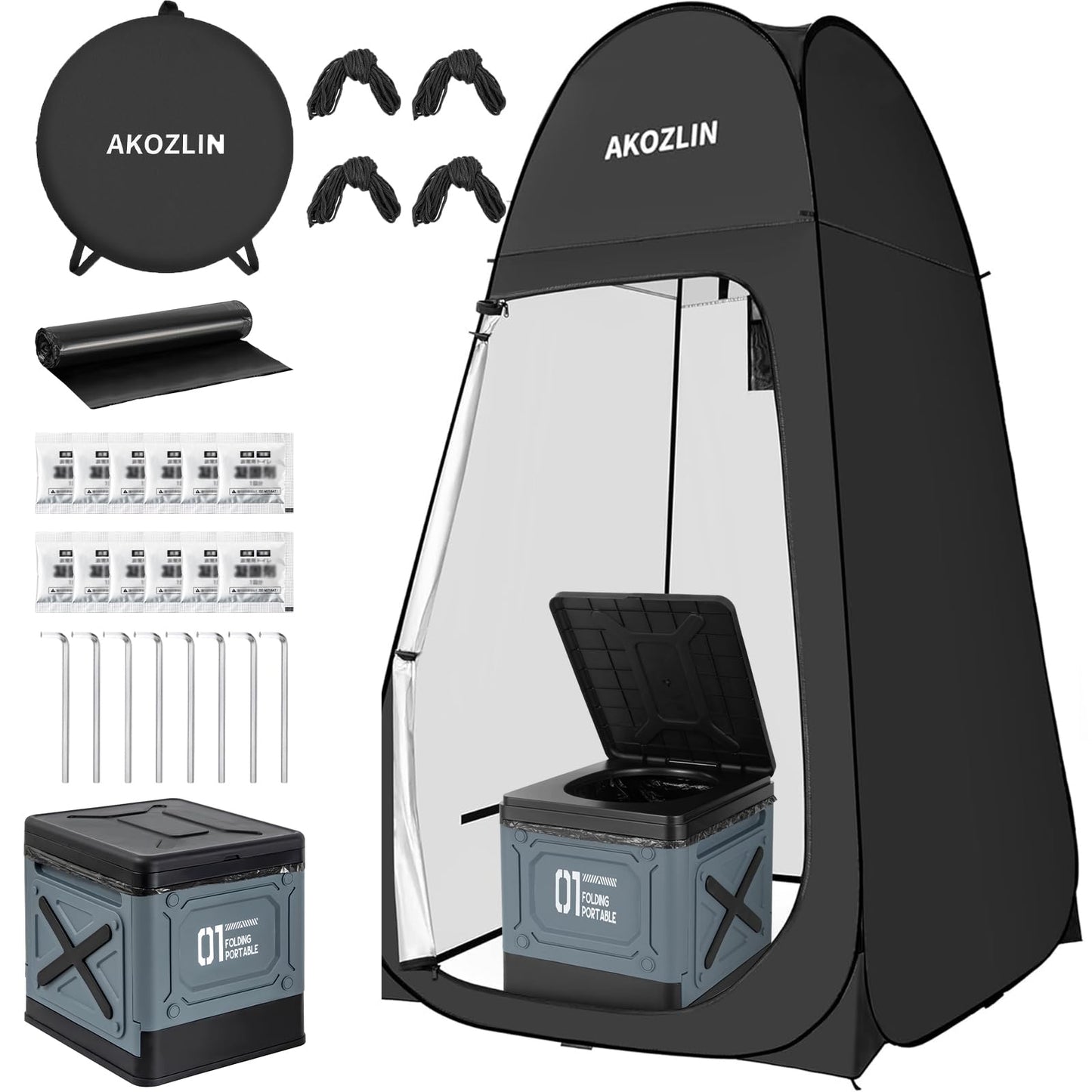 AKOZLIN Portable Pop Up Shower Tent with Camping Toilet for Camping Beach Outdoor Use 47.2" Lx47.2 Wx74.8 H