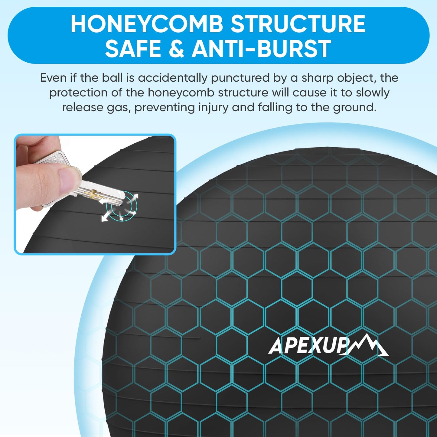 APEXUP Yoga Ball Exercise Ball, Anti Slip Stability Ball Chair, Heavy Duty Large Gym Ball for Fitness, Balance, Core Workout and Physical Therapy (S (15"~18") 45cm, Black)