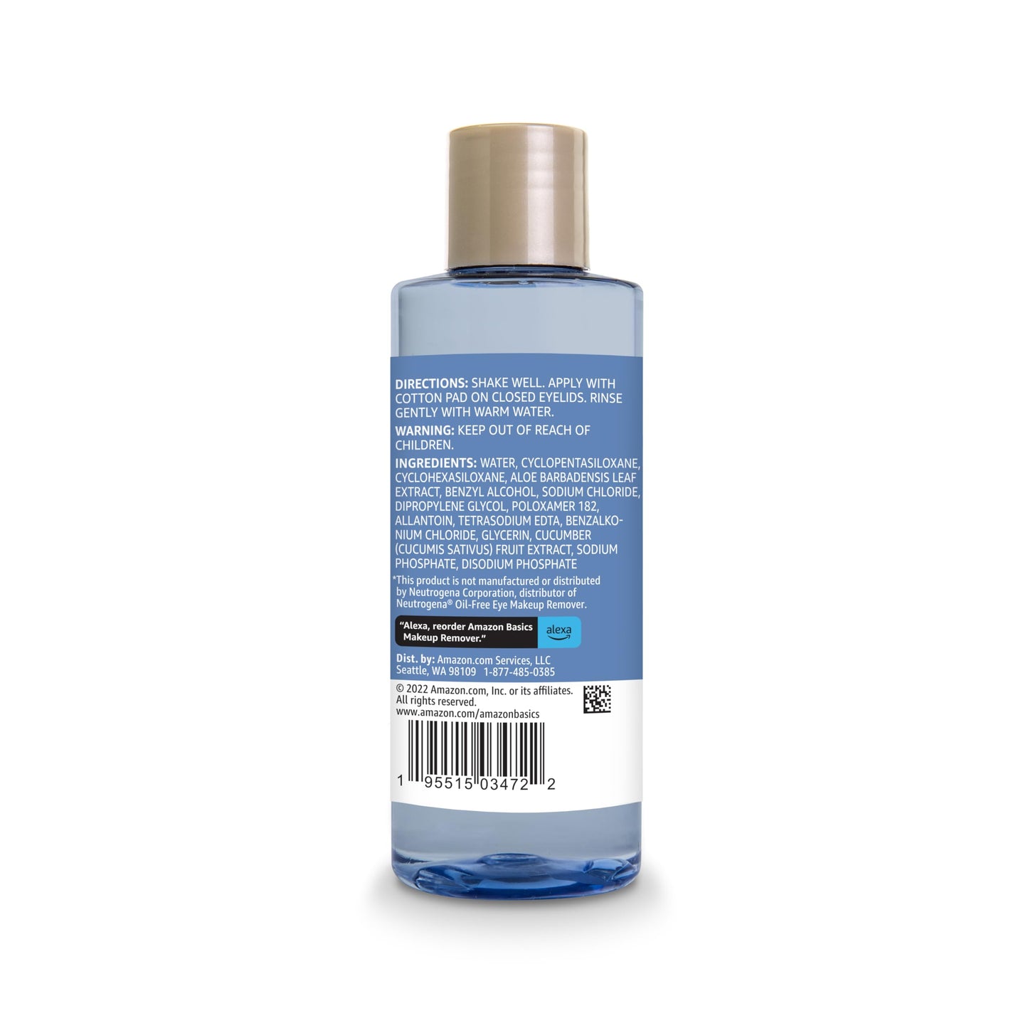 Amazon Basics Eye Makeup Remover, Removes Waterproof Mascara, Dermatologist Tested, Fragrance Free, 5.5 Fl Oz (Pack of 2)