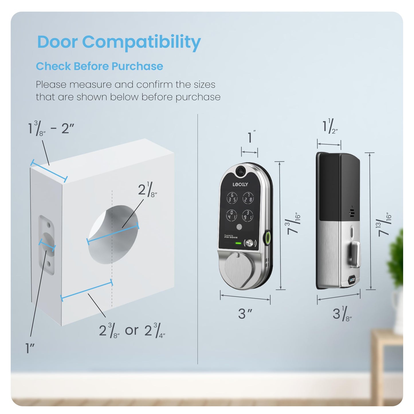 (Refurbished) Lockly Vision Smart Lock with Camera, Video Doorbell Keyless Entry Door Lock Wi-Fi, PIN Genie Keypad, Fingerprint, Auto Lock, Remote Control, Easy Installation, No Monthly Fee