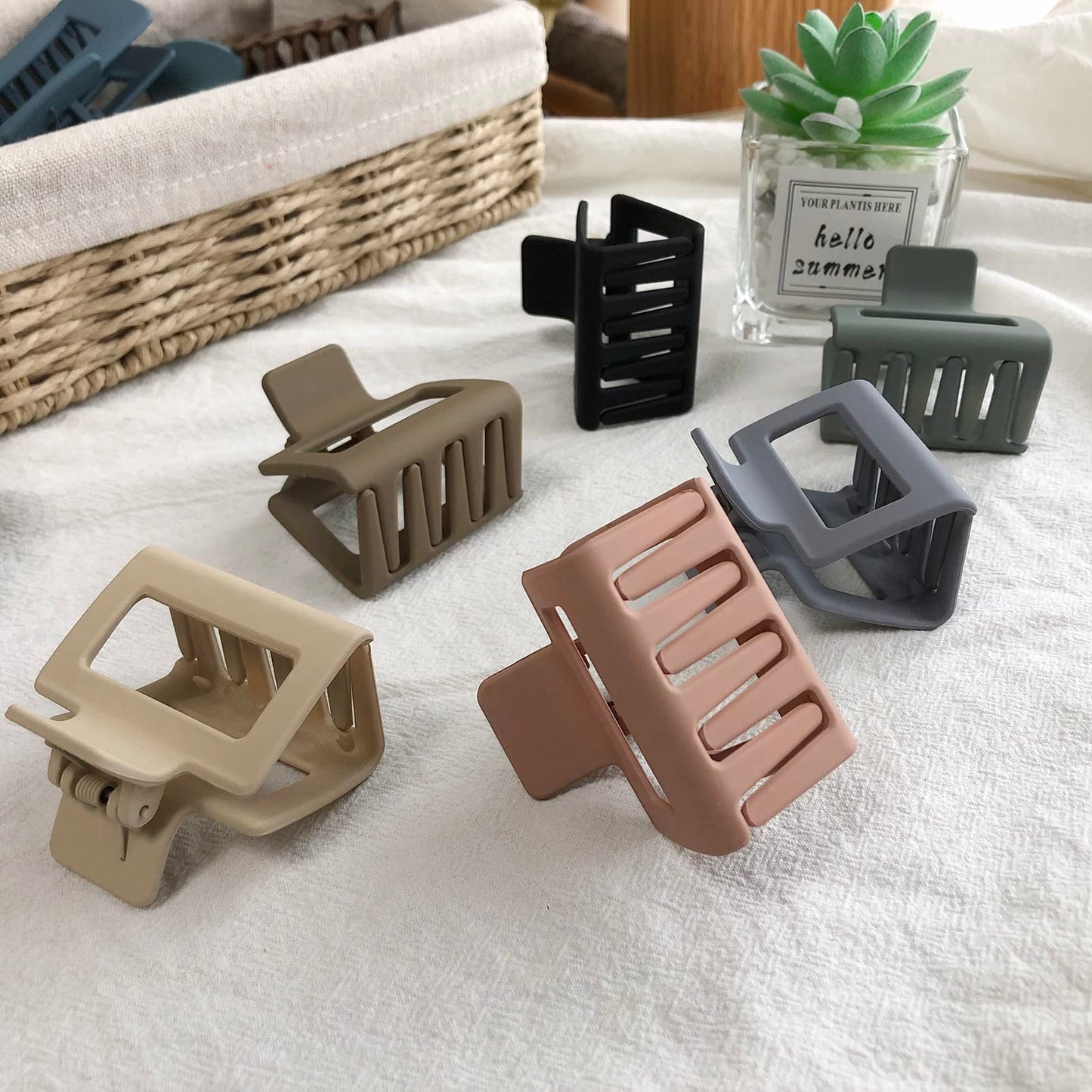 Nalodu Hair Claw Clips 4 Inch Large and 2 Inch Small Matte Square No Slip Rectangle Clip Multi-Colored for Thin and Thick Hair Women, 9 Pack