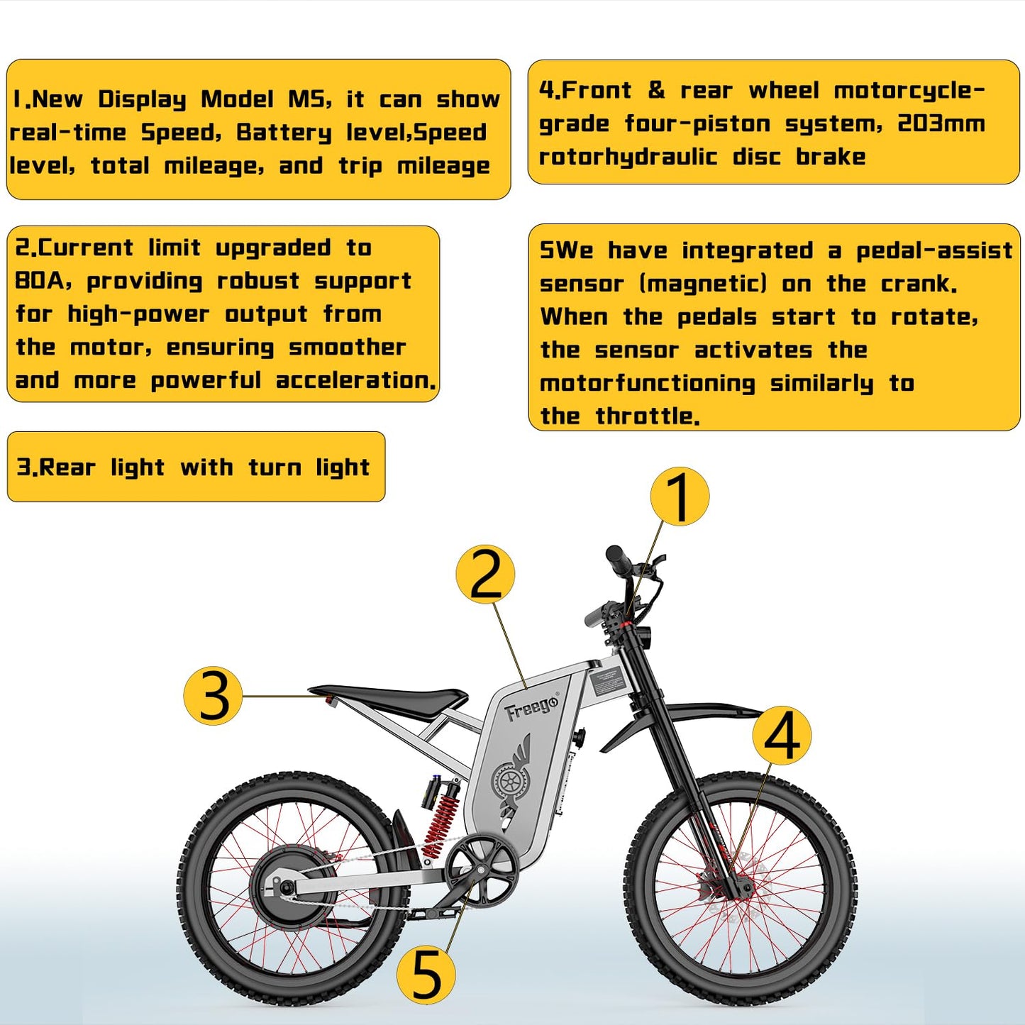 Freego Electric Dirt Bike for Adults, X2 Pro Electric Motorcycle 6000W(Peak) Motor 1800wh Battery,7 Speed 50MPH Off Road Electric Bicycle,19x2 Tire Full Suspension Hydraulic Brake Half Throttle
