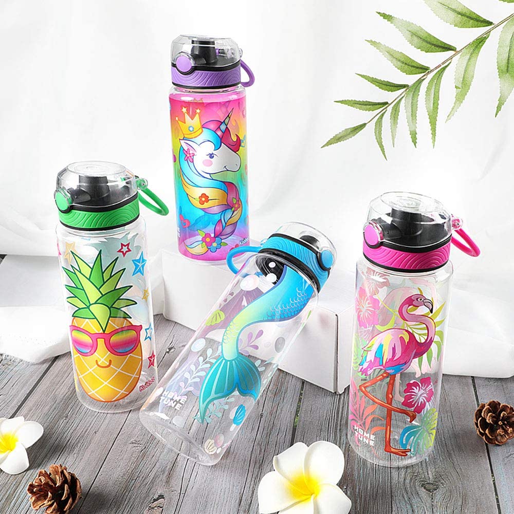 Cute Water Bottle for School Kids Girls, BPA FREE Tritan & Leak Proof & Easy Clean & Carry Handle, 23oz/ 680ml - Flamingo