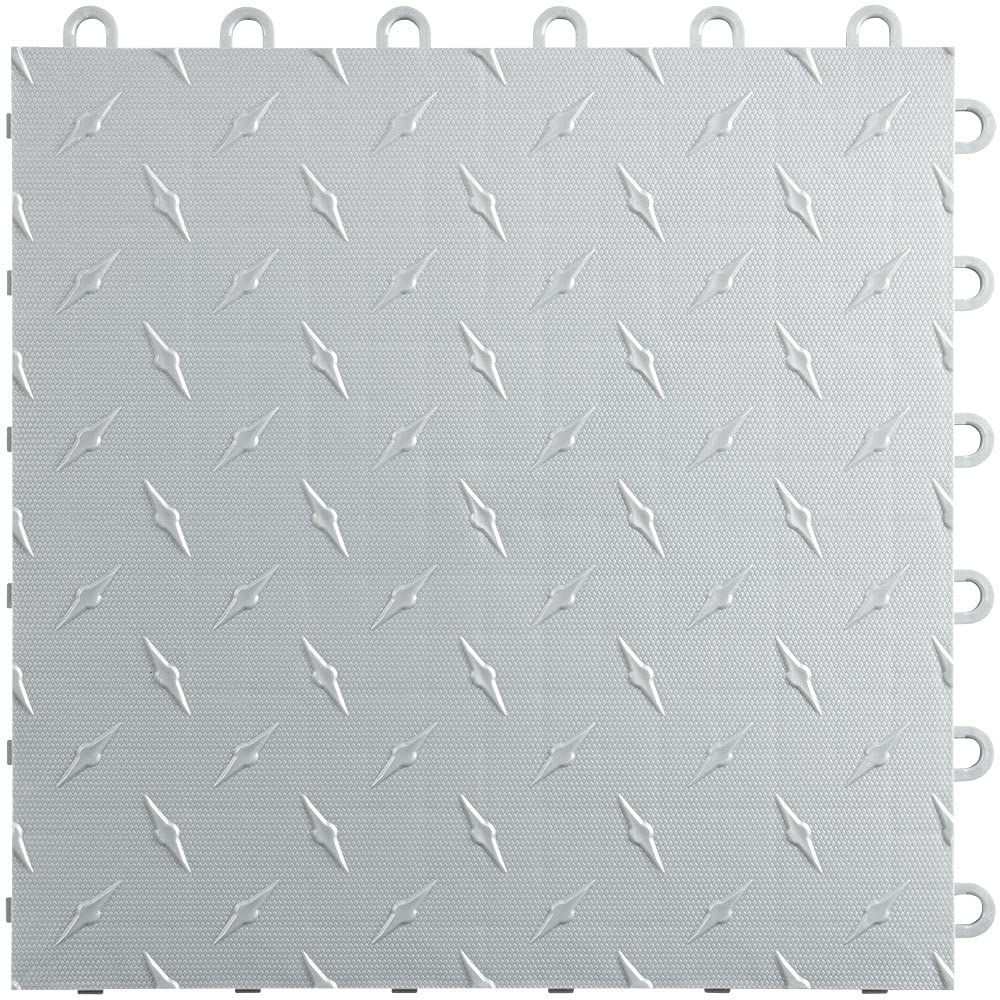 Speedway Garage Floor Diamond Tile, 12 x 12-Inch, Silver, 50-Piece Set