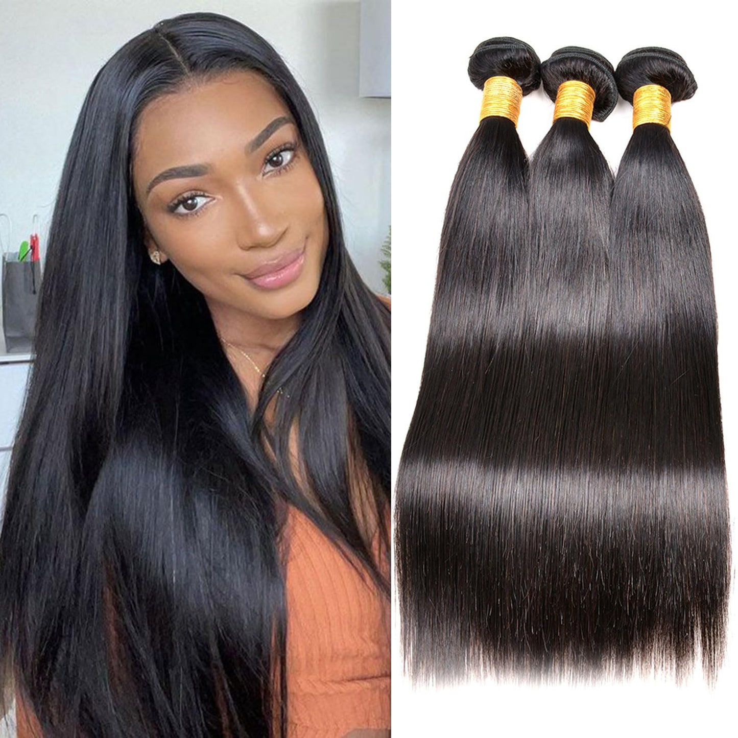 Viyaviya 10A Brazilian Straight Bundles Human Hair 22 24 26 Inch 100% Unprocessed Virgin Remy Hair Bundles Weave 3 Bundles Raw Hair Extensions Natural Color For Women