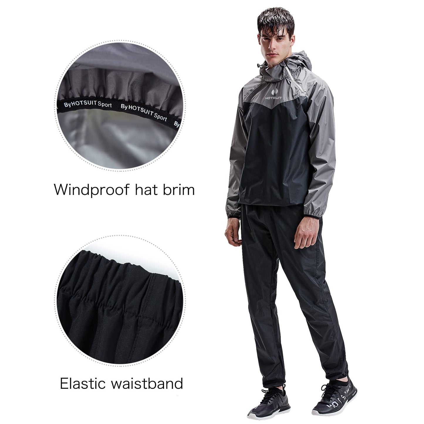 HOTSUIT Sauna Suit for Men Sweat Sauna Jacket Pant Gym Workout Sweat Suits, Gray, S