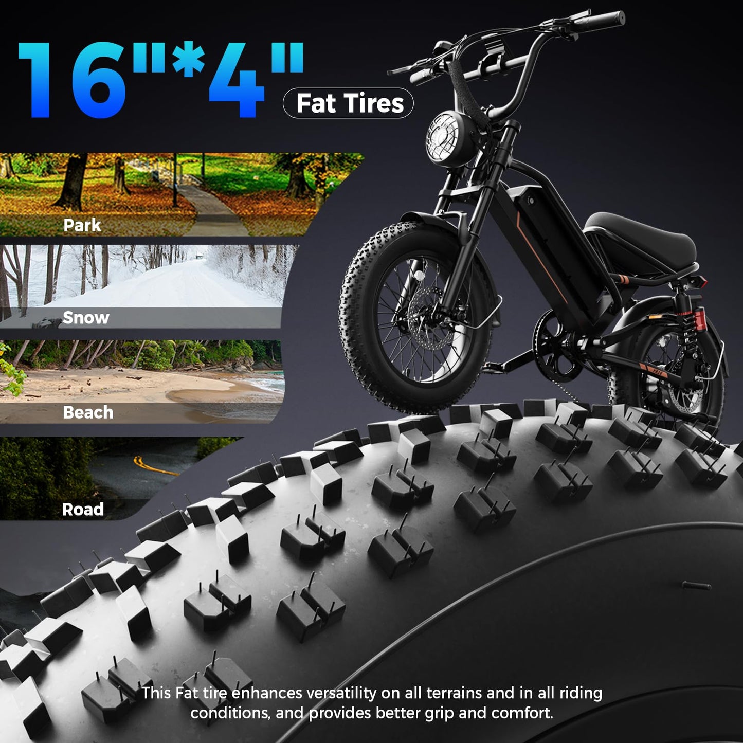 Electric Bike for Adults, 1500W/2000W Peak Motor, 28/32MPH, Max 55-80 Miles, 16"/20" Fat Tire Dirt Bike Motorcycle for Teens, 48V 20AH Battery with Hydraulic Brake & Cruise Control for All-Terrain