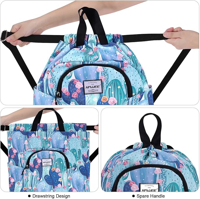 Dry Wet Drawstring Backpack with Shoe Compartment for Women Adjustable Gym Bag