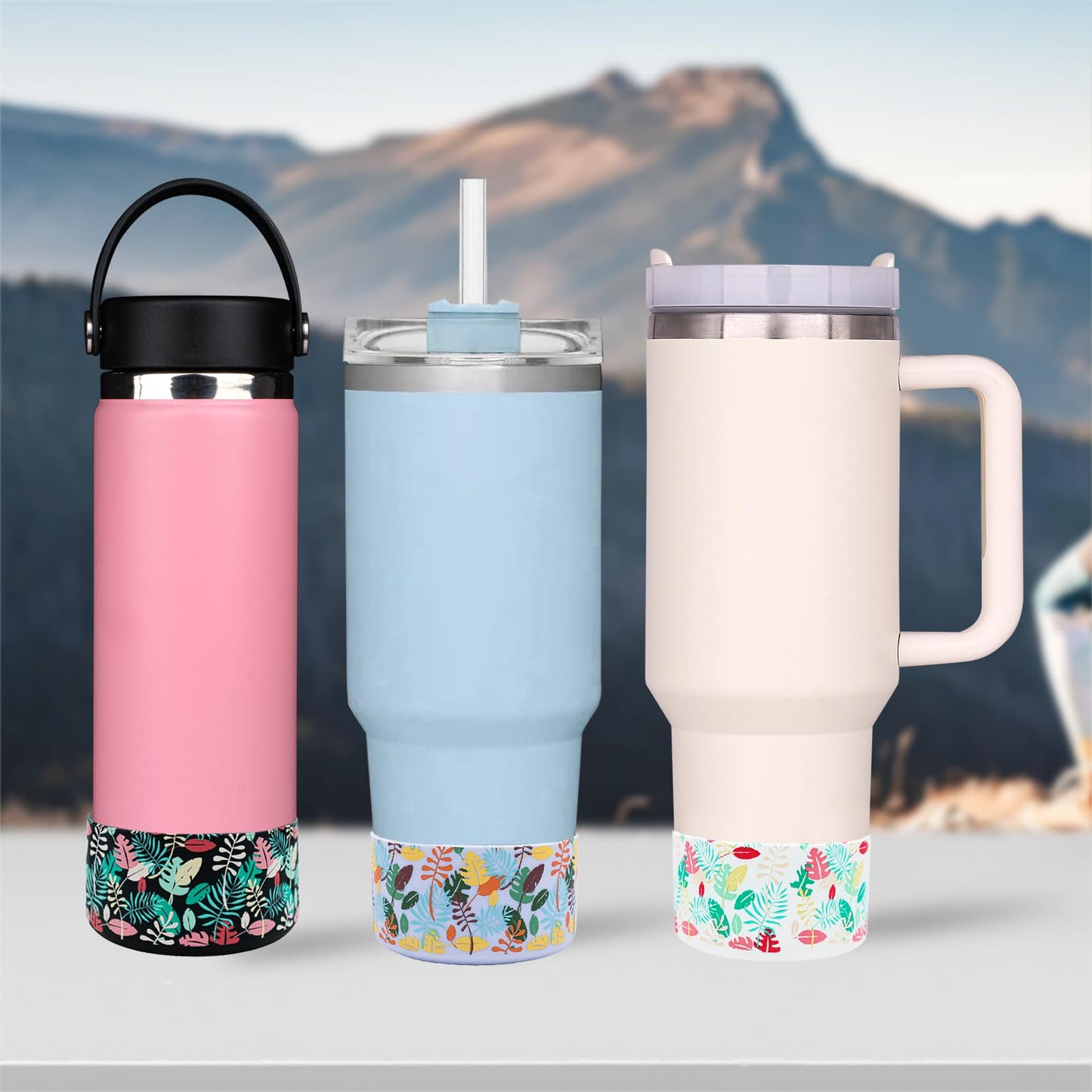 HEYSKAY 2pcs Protective Flask Silicone Boot Base for Stanley Quencher Adventure 40oz & Stanley IceFlow 20oz 30oz Tumbler, and Compatible with 12oz-24oz Hydro Sport Water Bottles and More
