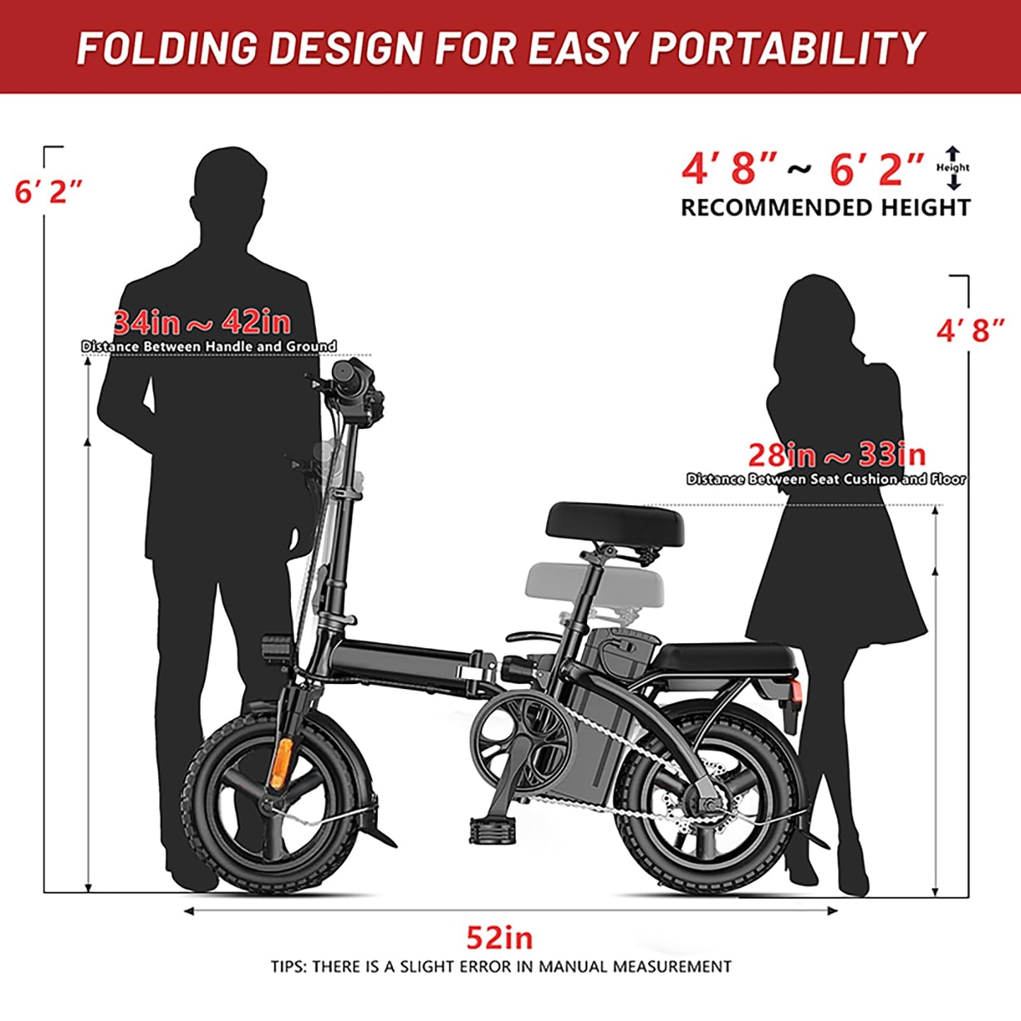 GOKU Electric Bike for Adults 500W Peak Motor, 15 Mph Folding Ebike, 14" Tire Electric Bicycles with Max 15° Uphill, 576Wh Battery, 25+ Miles PAS Range, E Bikes for Adults and Teens (A1)