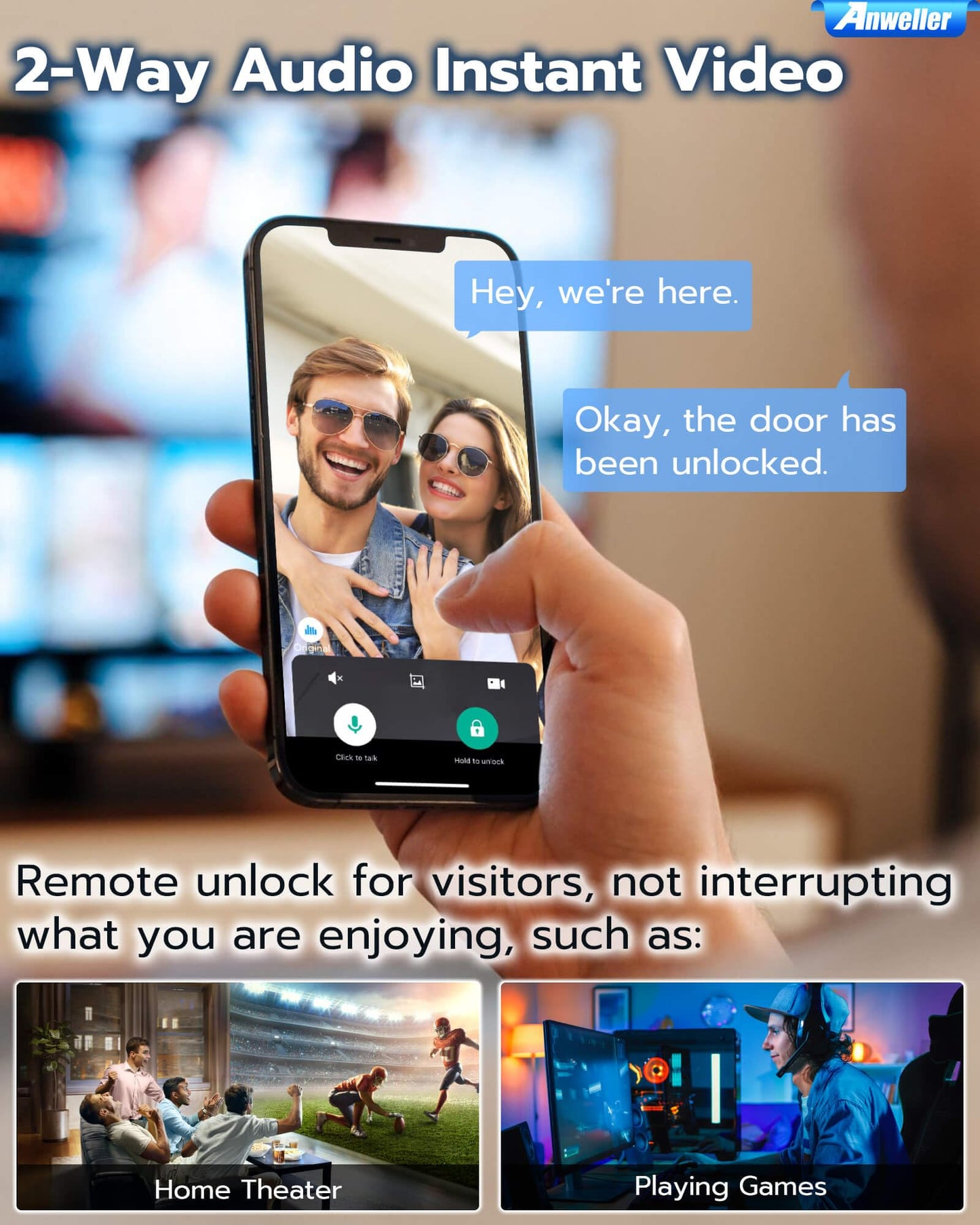 Anweller Smart Door Lock with Camera, WiFi Deadbolt with Video Doorbell, Fingerprint Biometric Electronic Keyless Entry Front Door Lock with Code Keypad for Exterior Doors, 10000mAh Battery