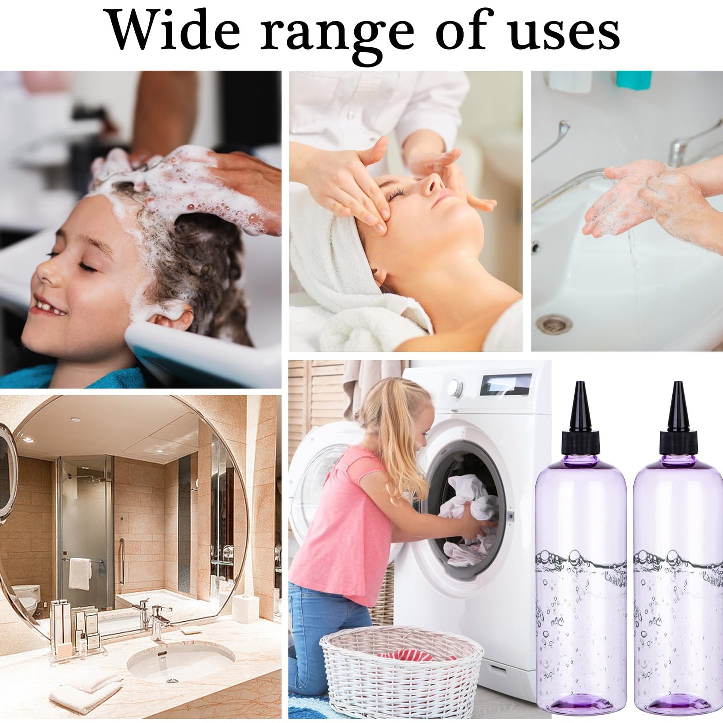 sdoot Applicator Bottle for Hair, 16.9 ounce Hair Color Applicator Bottle 2 Pack Squeeze Bottle Transparent Oil Bottles for Hair, PET Plastic Refillable Bottles with Twist Top Cap,Clear Purple