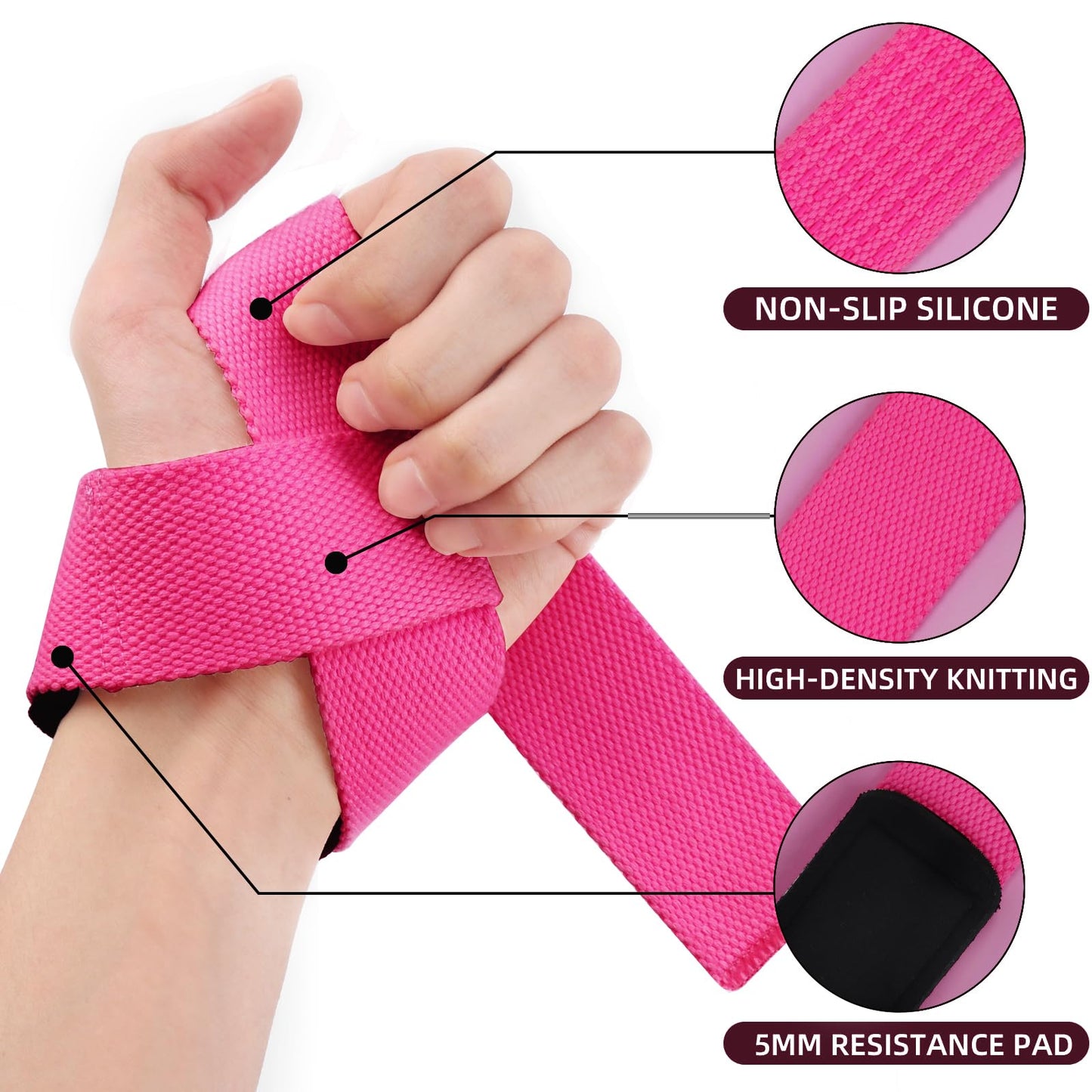 SKDK Cotton Hard Pull Wrist Lifting Straps Grips Band-Deadlift Straps with Neoprene Cushioned Wrist Padded and Anti-Skid Silicone - for Weightlifting, Bodybuilding, Xfit, Strength Training