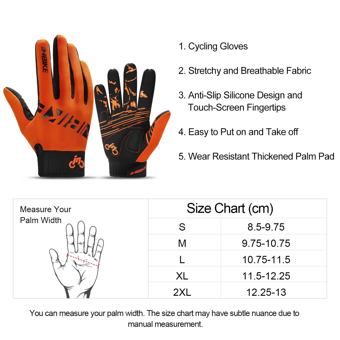 INBIKE Cycling Gloves for Men/Women Bike Gloves with Touchscreen-Padded Anti-Slip Mountain Biking MTB Bicycle Gloves for Cycling/Workout/Gym/Outdoor Orange XL