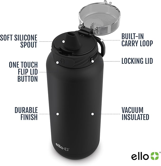 Ello Cooper 22oz Stainless Steel Water Bottle Vacuum Insulated with Straw and Carry Handle, Leak Proof Locking Lid with Soft Silicone Spout, Fits Car Cupholder, Dishwasher Safe, Acorn Squash