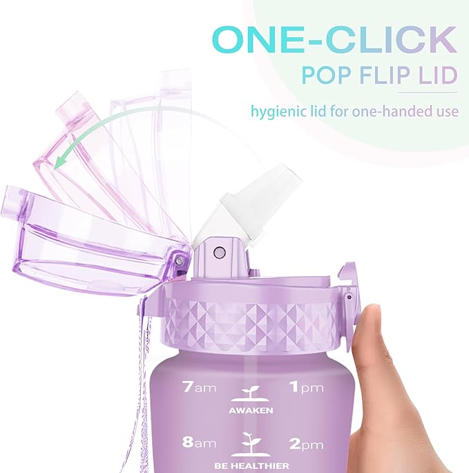 OLDLEY Kids Water Bottle for School, 12 oz (Straw Lid) BPA-Free Reusable Leak-proof Durable Tritan Plastic Water Bottles with One-handed Opening Straw Lids, Anti-dust Spout Cover (Macaroon)