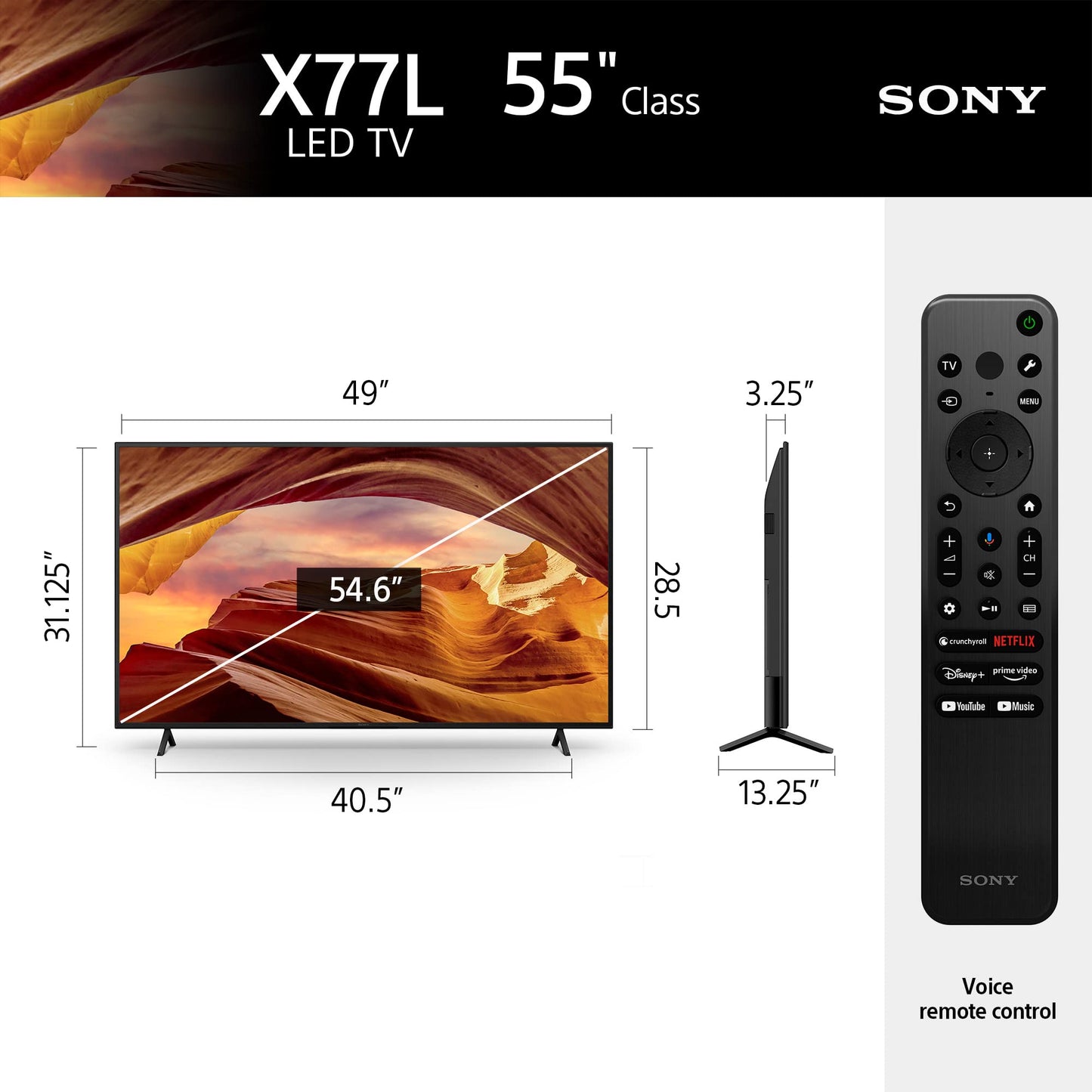 Sony 55 Inch 4K Ultra HD TV X77L Series: LED Smart Google TV KD55X77L- Latest Model, Black
