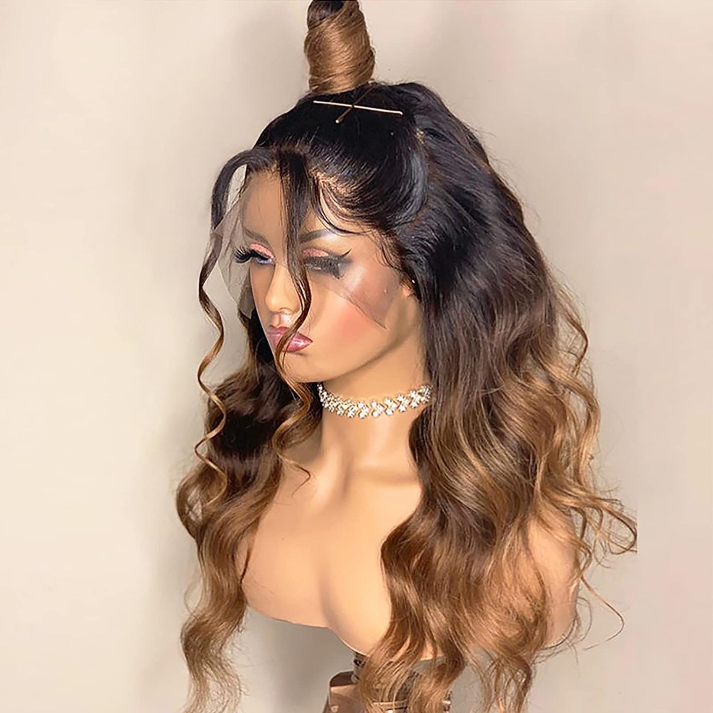 ANDRIA Ombre Reddish Brown Body Wave Wig, High Temperature Fiber, Female, 22-22.5 Inch