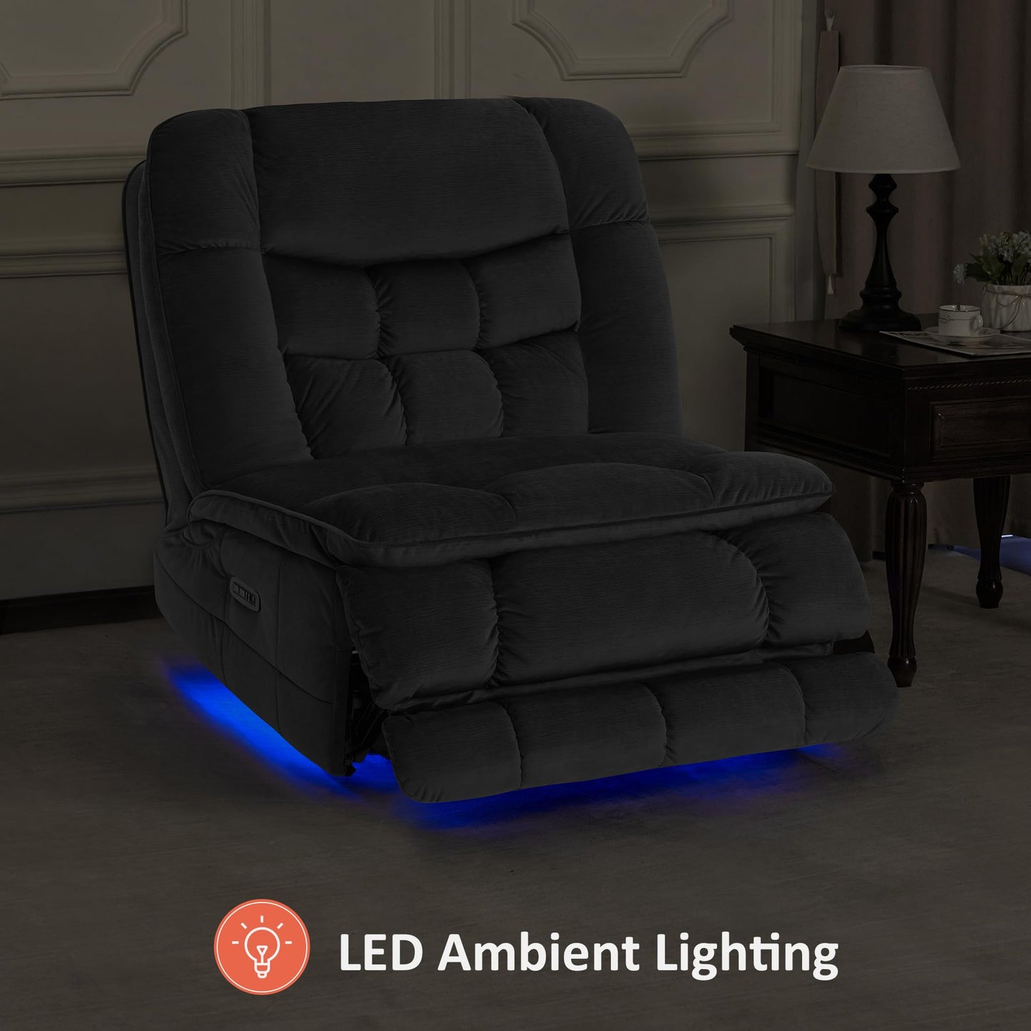 MCombo Dual Motor Oversized Power Recliner Chair, 38.2'' Large Wide Seat, Rocker Chair with LED Lighting, USB Ports, Perfect for Living Room, Office and Home Theater, Fabric PR607 (Dark Grey)