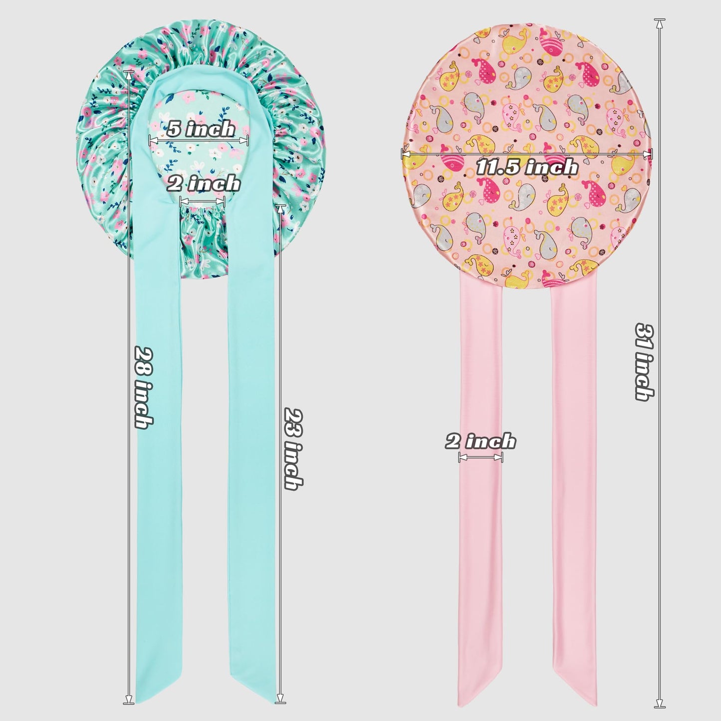 choshion 2 PCS Kids Bonnets for Girls, Silk Bonnet for Kids, Satin Silk Hair Bonnet for Sleeping with Tie Band, Baby Toddler Teens Child Sleep Cap for Curly Hair Braids