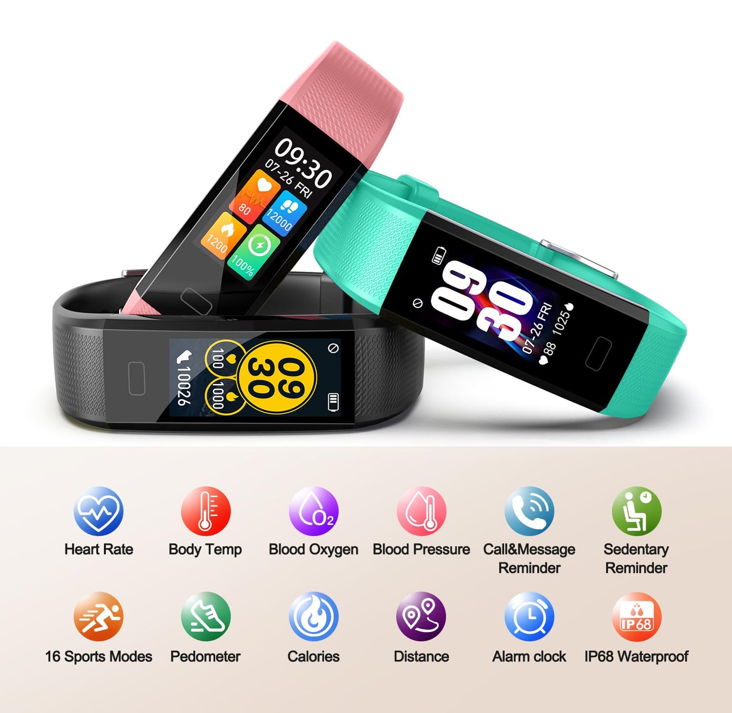 ENGERWALL Fitness Tracker with Step/Distance/Calories Counter, Activity Tracker with Heart Rate Monitor, Slim Style Watch IP68 Waterproof, Sleep Monitor Tracker, Pedometer Watch for Women Men Kids