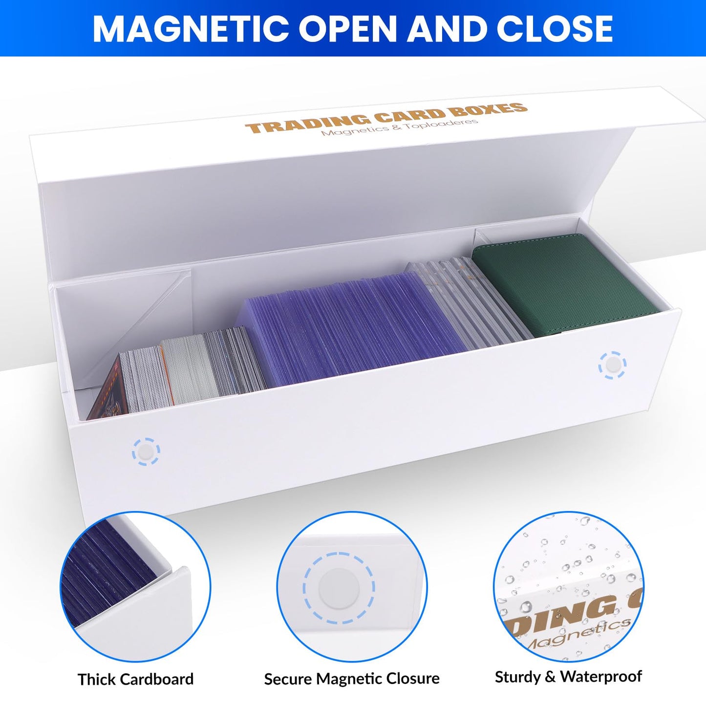 AOBOPLE Trading Card Storage Box,4 Pack Magnetic Closure Card Storage Box Holds 200 Toploaders or 1200 Cards Fits Sleeved & Unlseeved Cards Toploaders and Magnetic Card Holders
