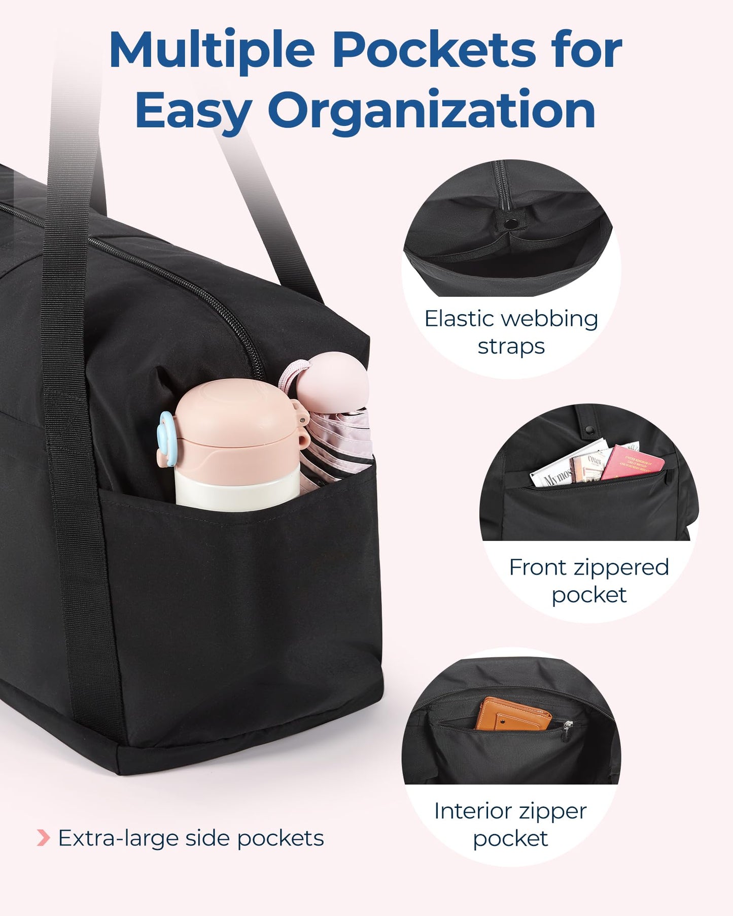 BAGSMART For Spirit Airlines Personal Item Bag, 23L Foldable Weekender Bags for Women Gym Tote Overnight Bag for Travel