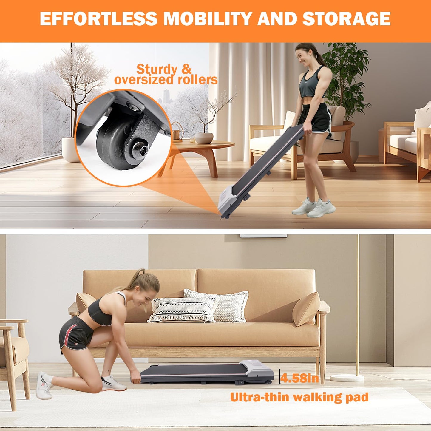 Walking Pad with 7% Incline and APP&Remote Control,300+lb Capacity Under Desk Treadmill 2.5HP Treadmill,10 HIIT Modes Treadmills for Home Office