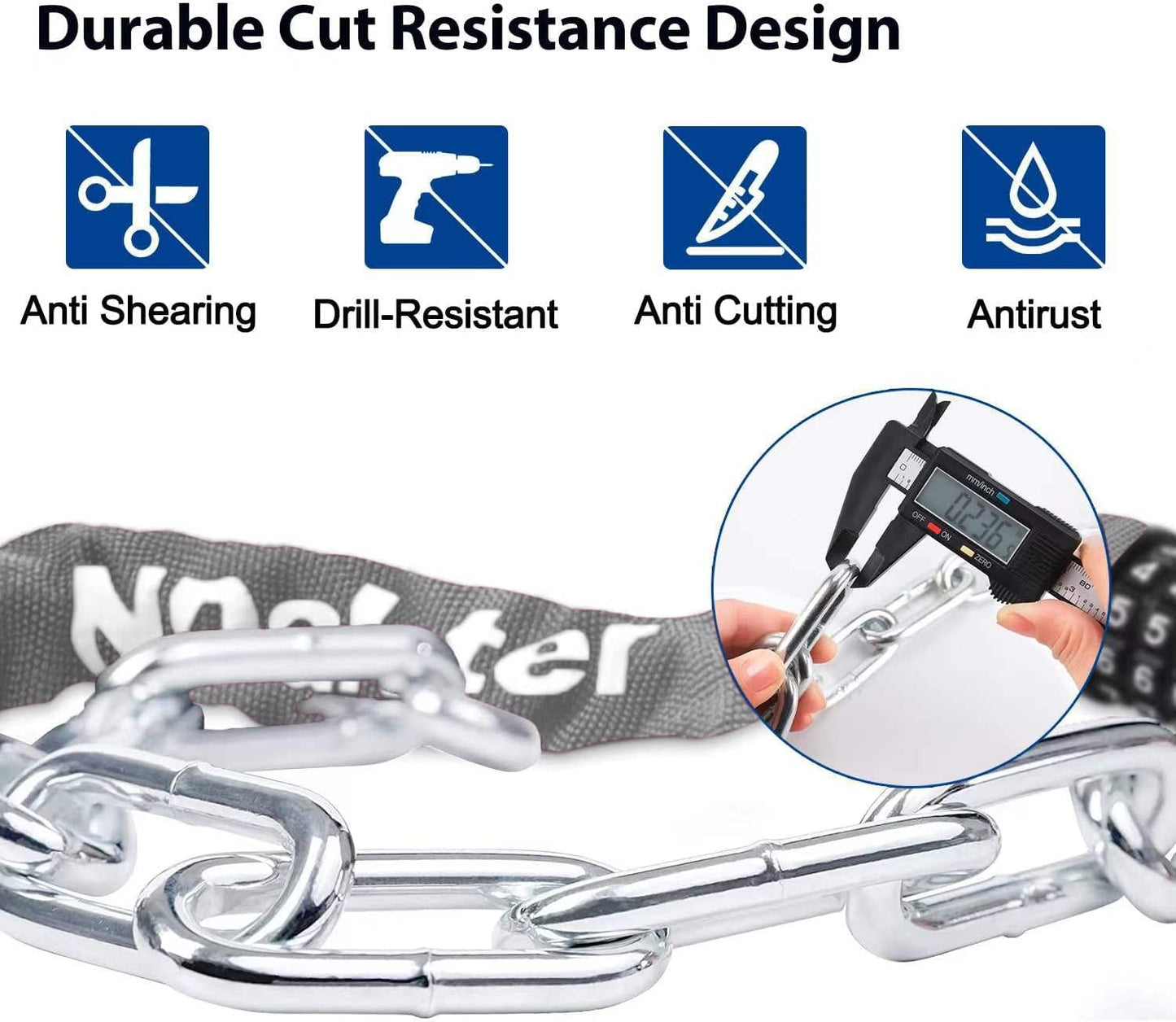 NDakter Bike Chain Lock, 5-Digit Combination Anti-Theft Bicycle Lock, 3.2/4.27 feet Long Security Resettable Bike Locks Heavy Duty for Bike, Motorcycle, Bicycle, Door, Gate, Fence, Grill, Gray