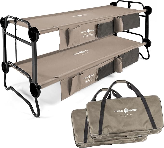 Disc-O-Bed Portable Cam-O-Bunk Bed, Large 2 Adult Sleeping Cot for Camping, Tan
