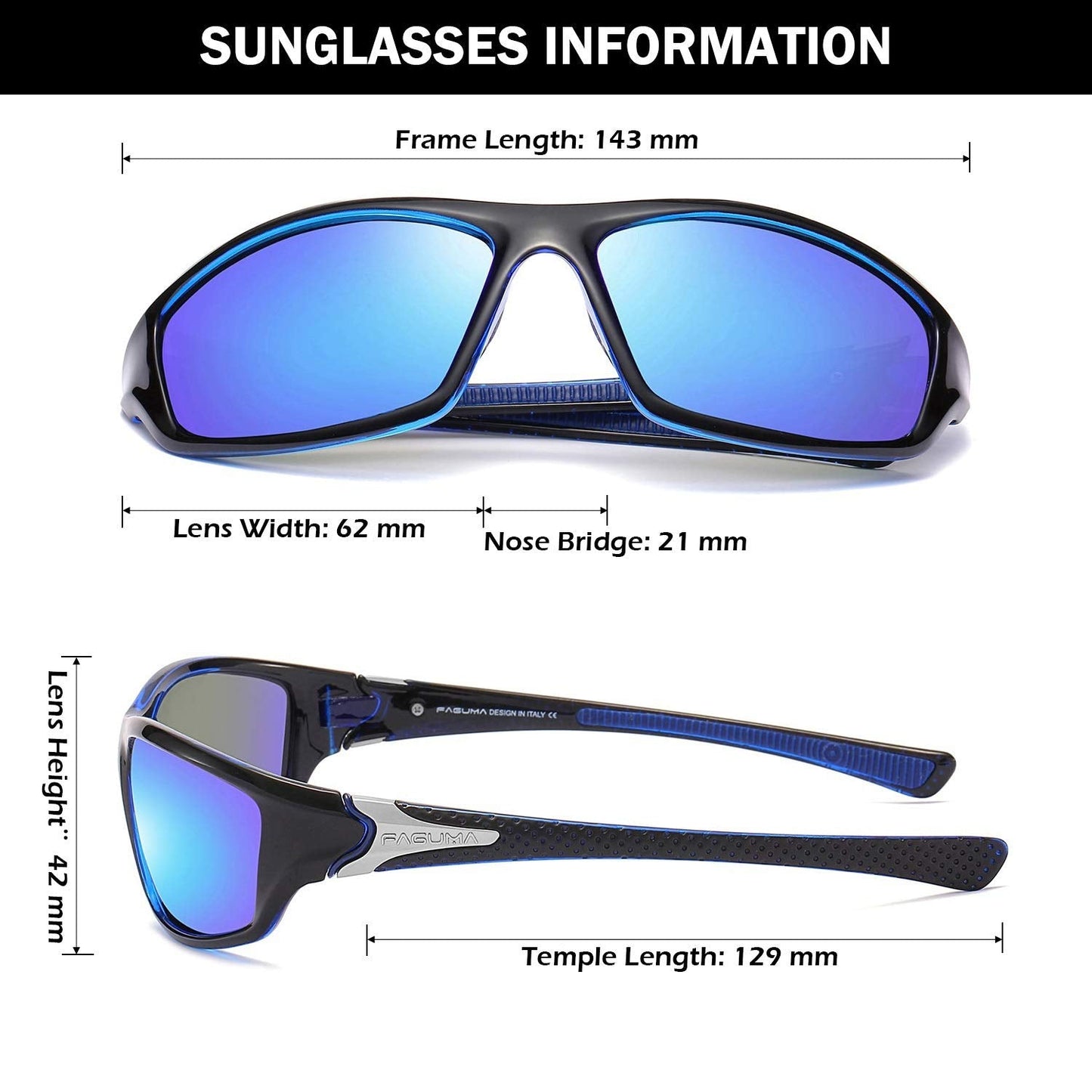 FAGUMA Sports Polarized Sunglasses For Men Cycling Driving Fishing 100% UV Protection