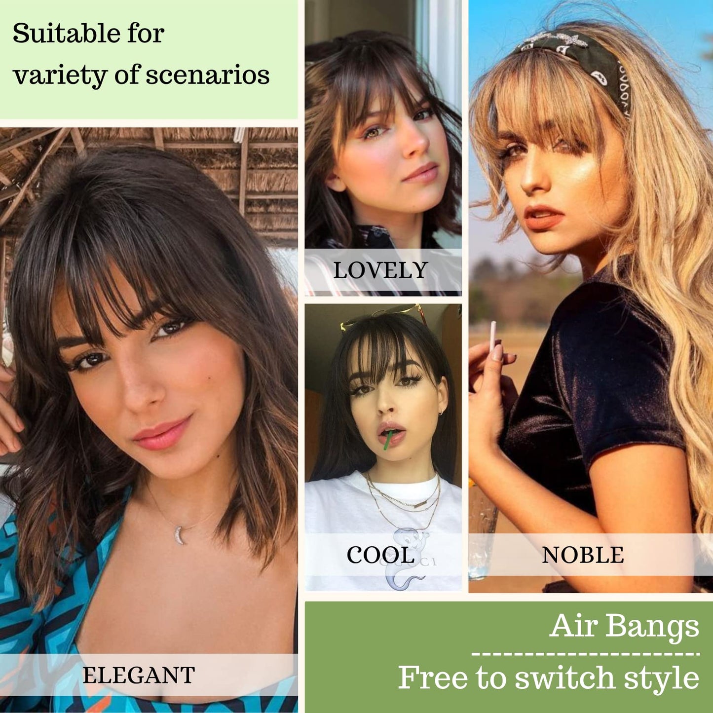 NAYOO Bangs Hair Clip -Medium Brown Fake Bangs 100% Real Human Hair Extensions Wispy Bangs for Women Fringe with Temples Hairpieces Curved Bangs for Daily Wear