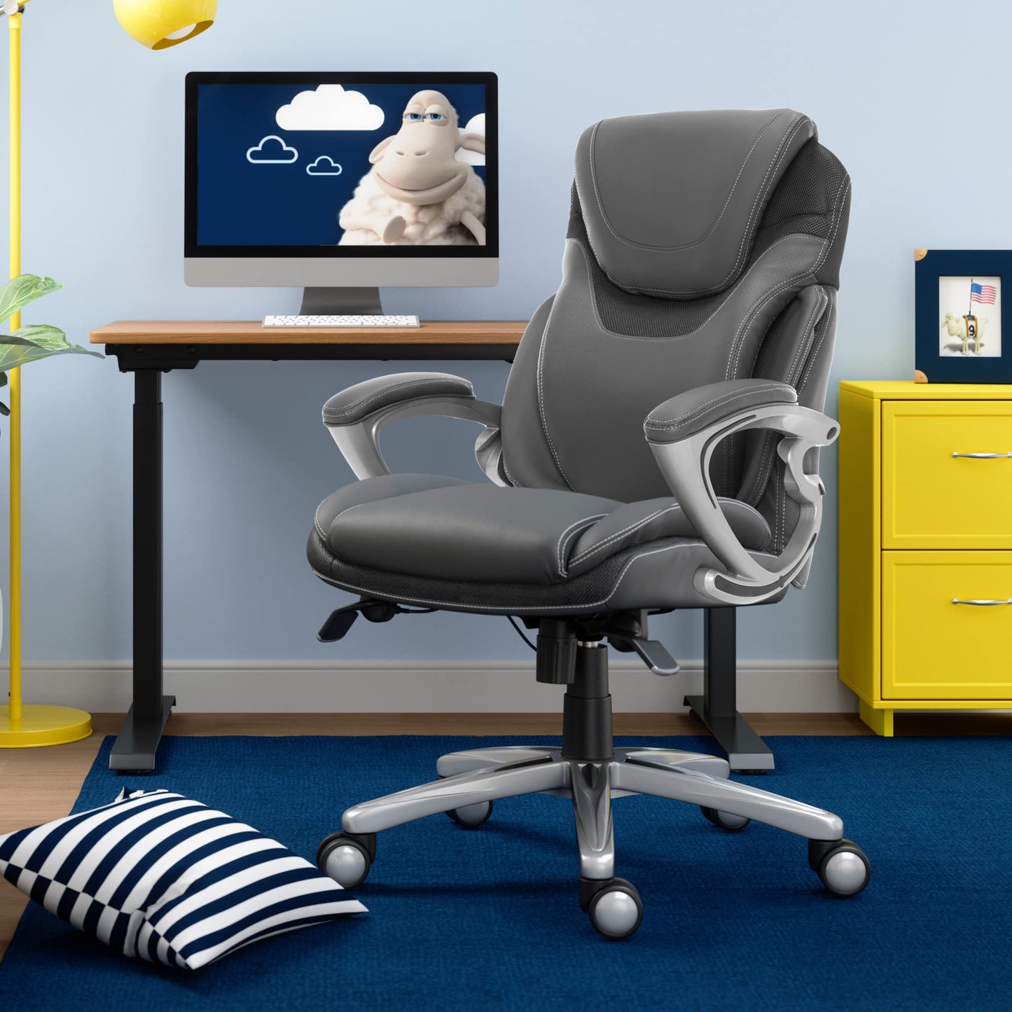 Serta Bryce Executive Office Chair, Ergonomic Computer DeskChair with Patented AIR Lumbar Technology, Comfortable Layered Body Pillows for Cushioning, SertaQuality Foam, Bonded Leather, Gray