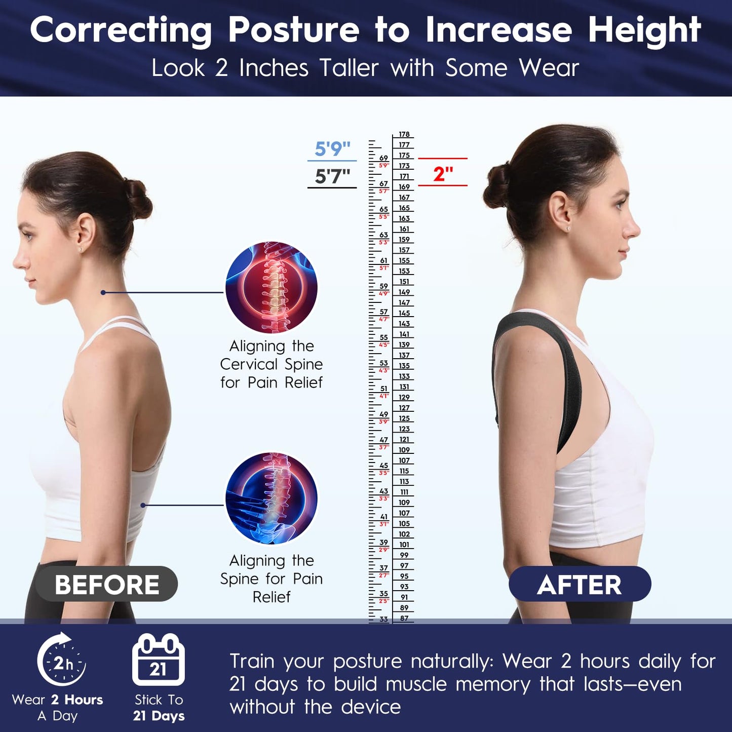 Aokyoo Back Brace Posture Corrector for Men and Women - Bionic System Newly Adjustable Upper Back Support Shoulder Posture Brace, Back Straightener Neck Pain Relief