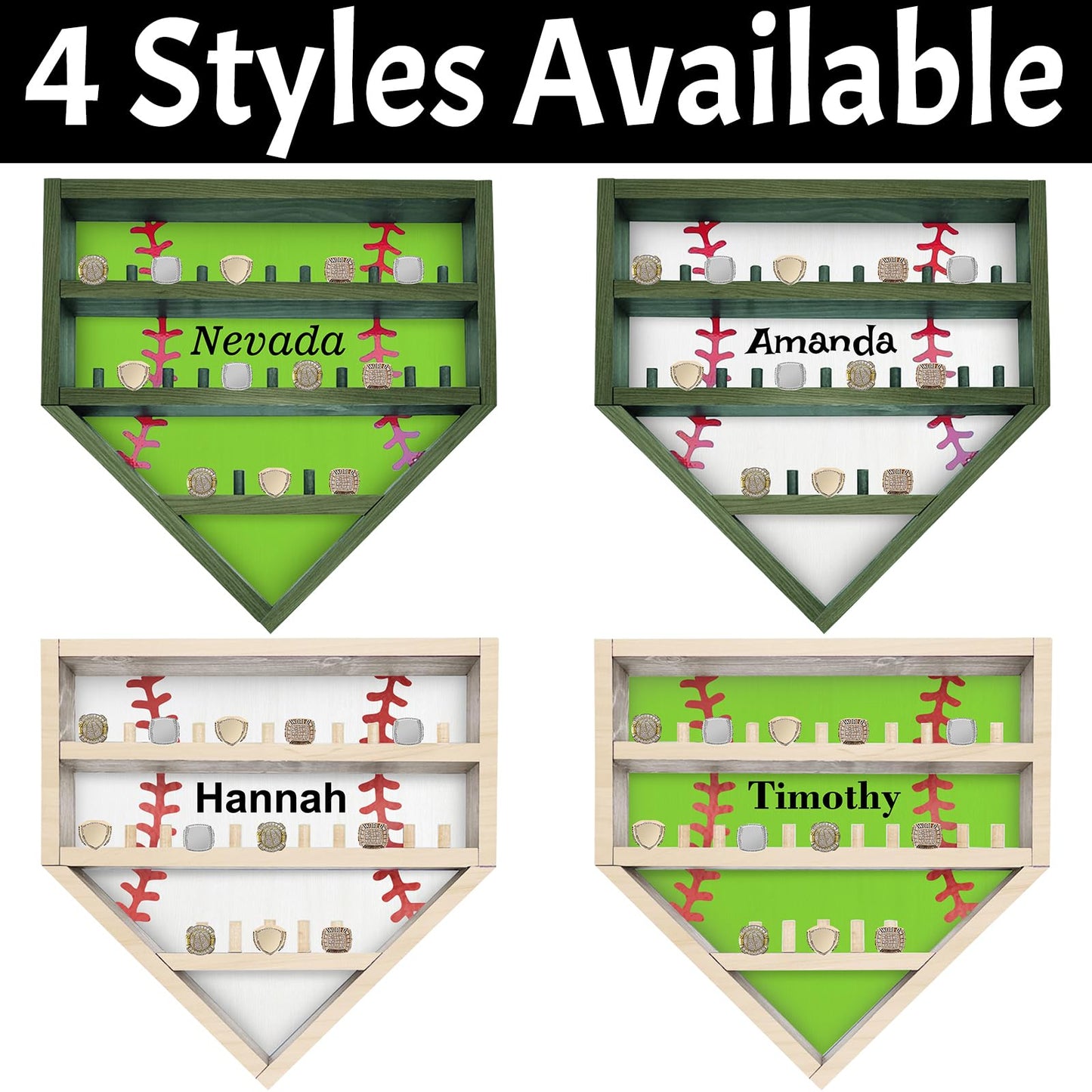 Personalized Baseball Ring Display Case Custom Name Number Wood Baseball Championship Ring Display Case Stand, Softball Ring Holder Display Wall Mount, Trophy & Medal Gift for Men Dad