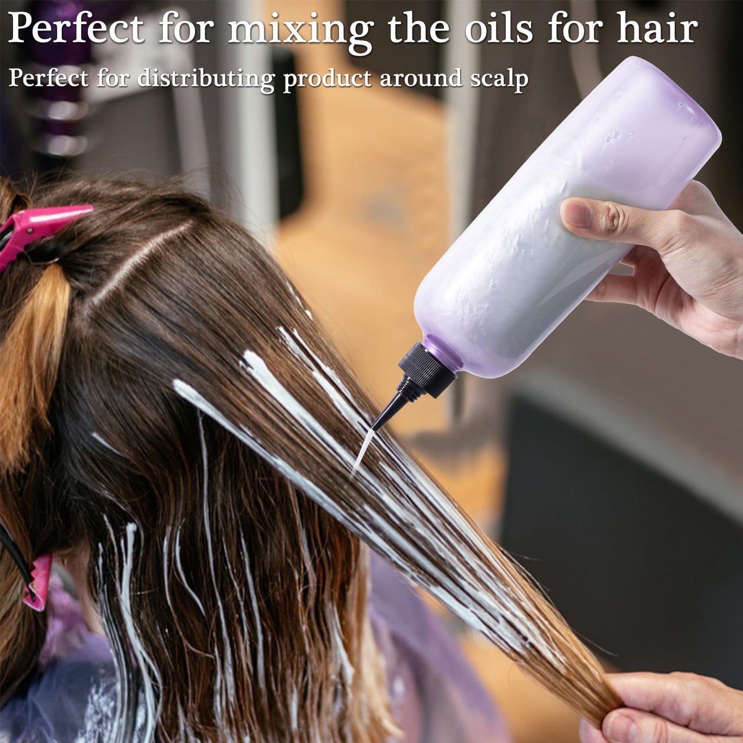 sdoot Applicator Bottle for Hair, 16.9 ounce Hair Color Applicator Bottle 2 Pack Squeeze Bottle Transparent Oil Bottles for Hair, PET Plastic Refillable Bottles with Twist Top Cap,Clear Purple