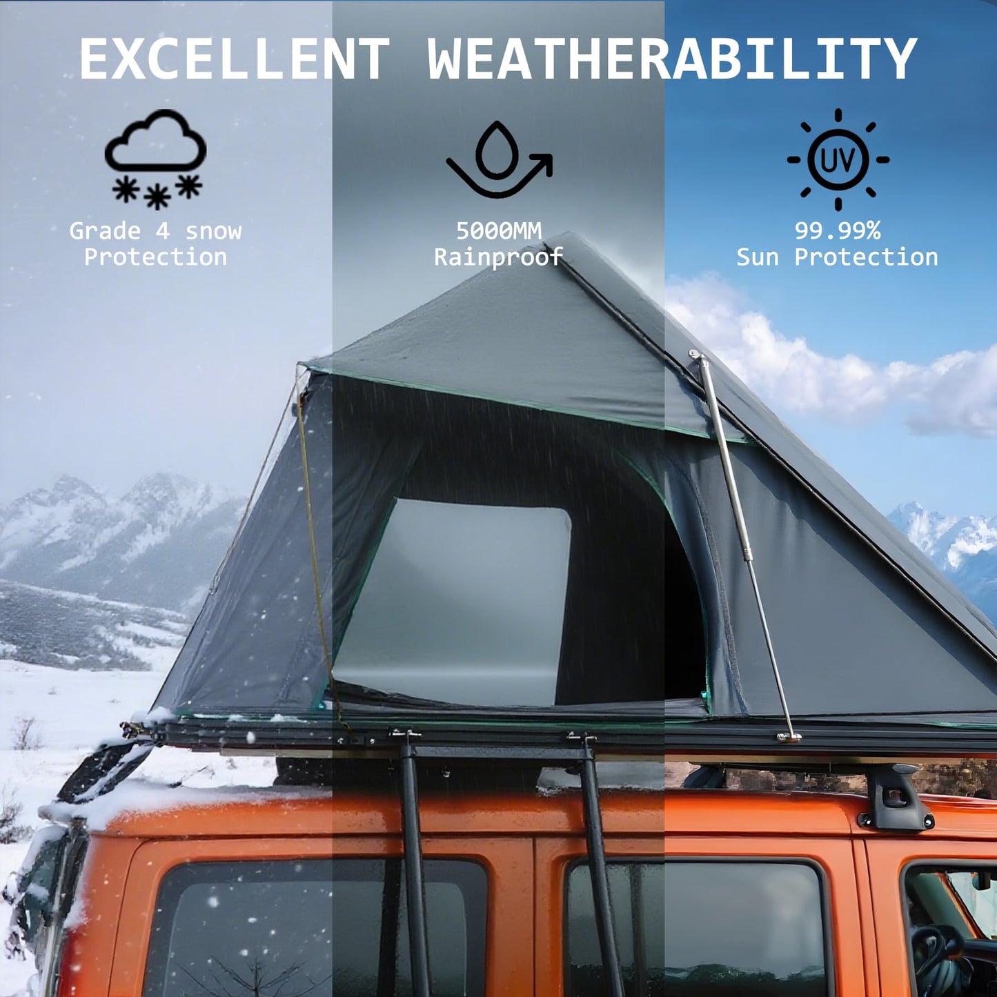 Hard Shell Rooftop Tent for SUV/Truck/Jeep, 2-3 Person Waterproof Car Top Tent with Mattress, Windproof Aluminum Alloy Camping Shelter for All-Weather, Complete Accessories (Grey, OneSize)