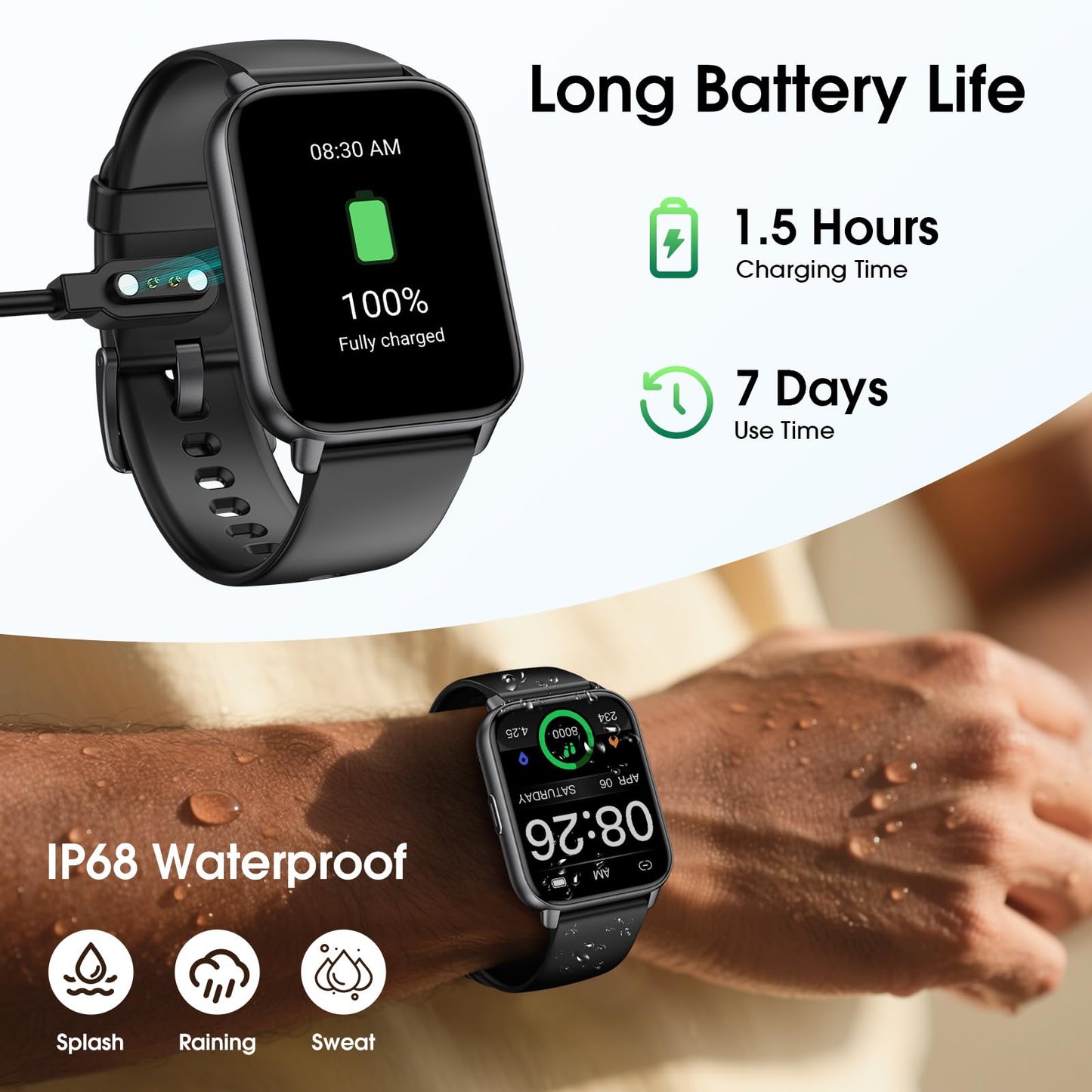 Kummel Smart Watch for Men Women, No App/Phone Required, Fitness Tracker with Pedometer, Bluetooth Call (Answer/Make Call), Heart Rate Blood Oxygen Monitor Step Counter, 100+ Sports Modes