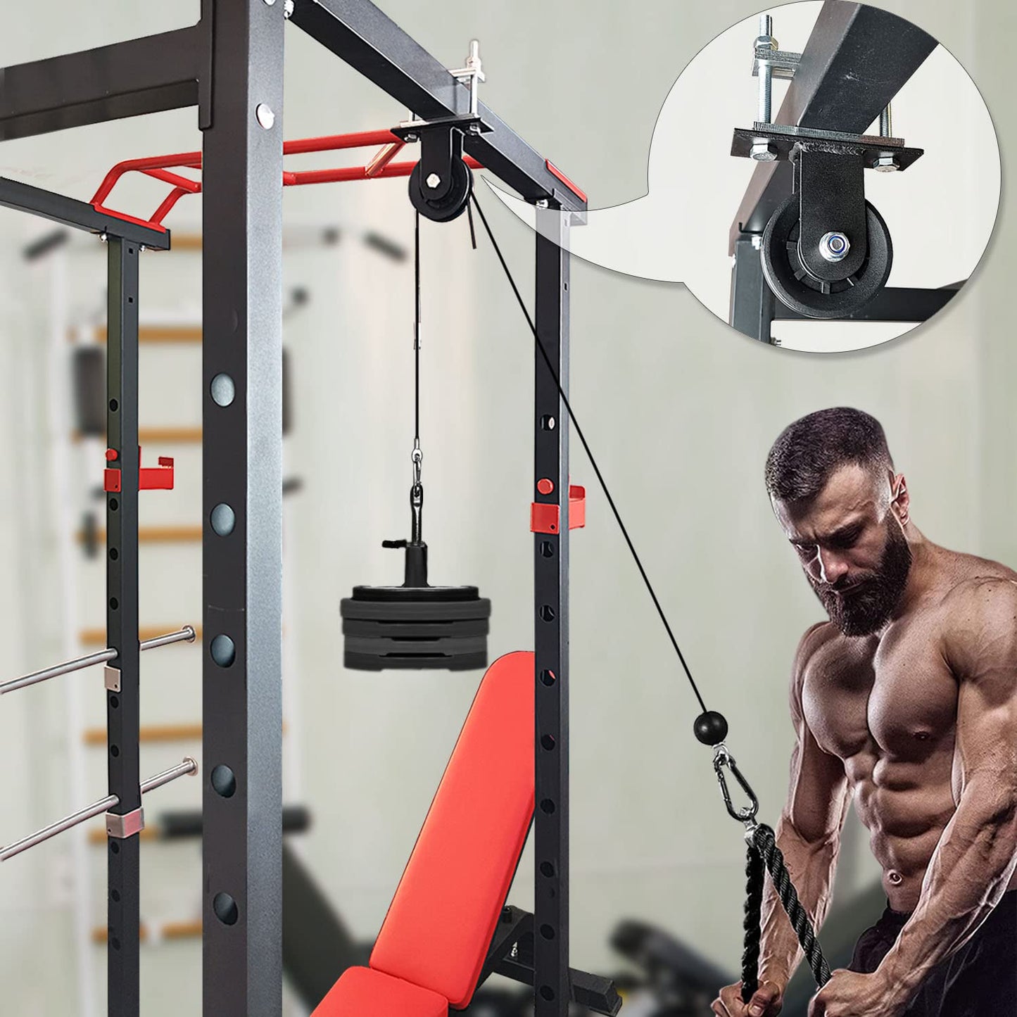 Upgraded Cable Pulley System Gym, LAT Pull Down Machine for Home Gym Equipment, Weight Pulley System for Cable Machine, LAT Pulley System Gym for Strength Training Power Cages, Power Racks (Style 2)…