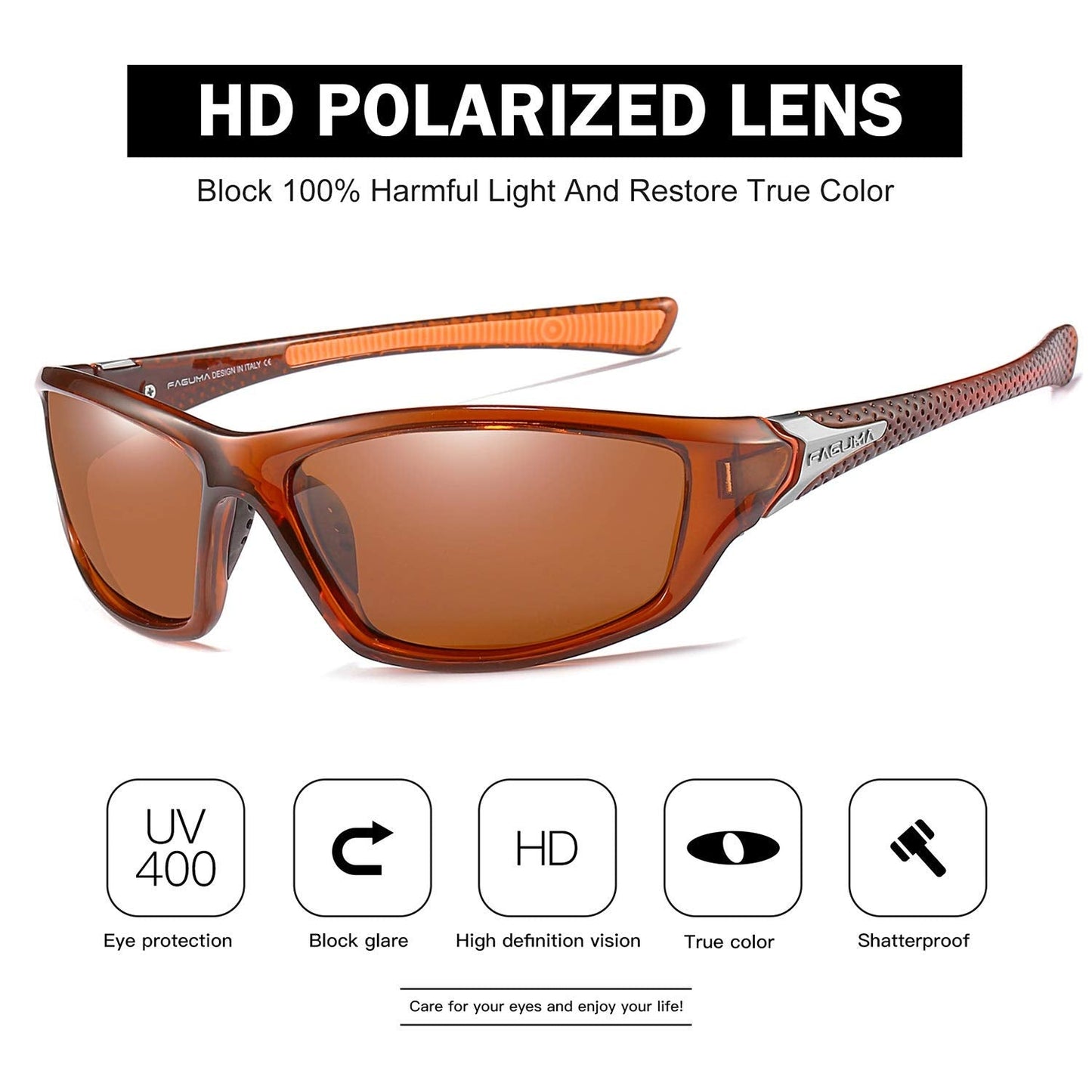 FAGUMA Sports Polarized Sunglasses For Men Cycling Driving Fishing 100% UV Protection